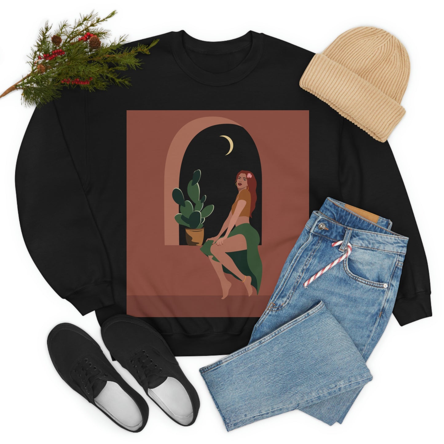 Island Girl Siesta Freen Plant Boho Style Art Unisex Heavy Blend™ Crewneck Sweatshirt