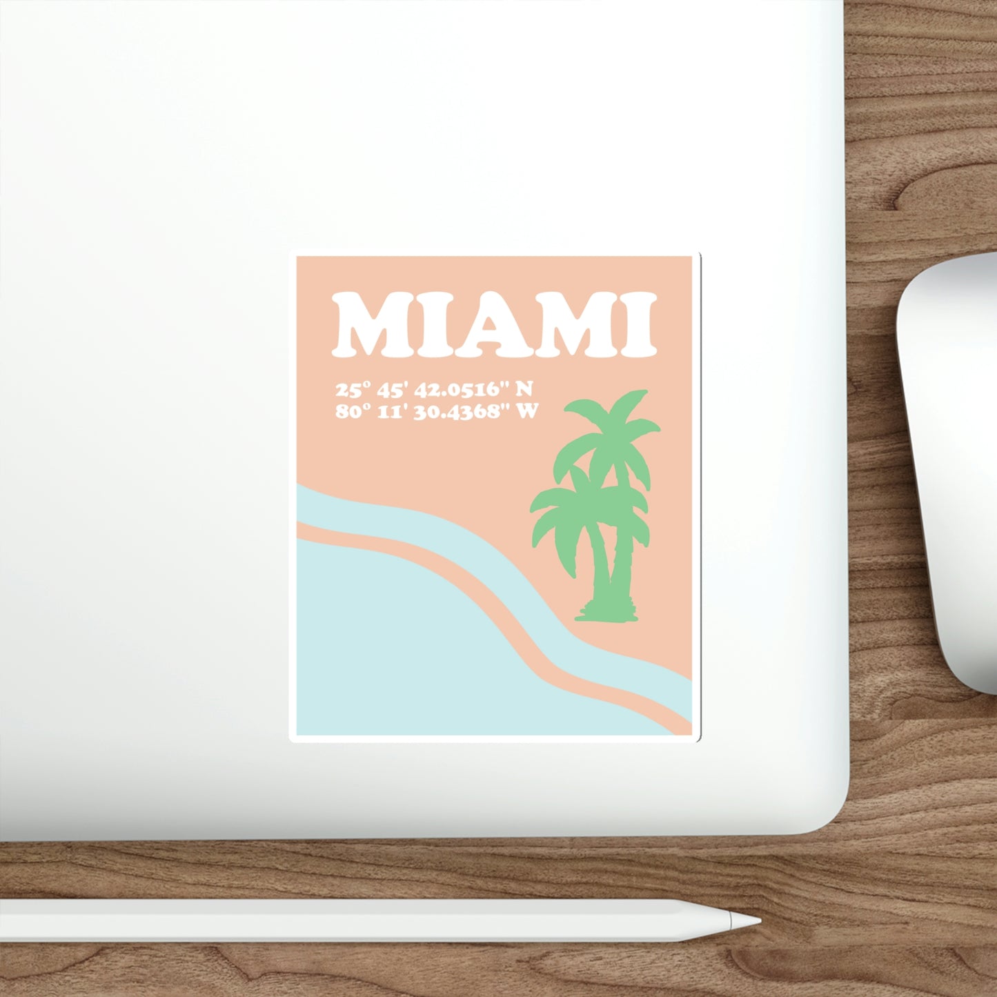 Miami Beach Florida Coordinates Minimal Art Die-Cut Sticker