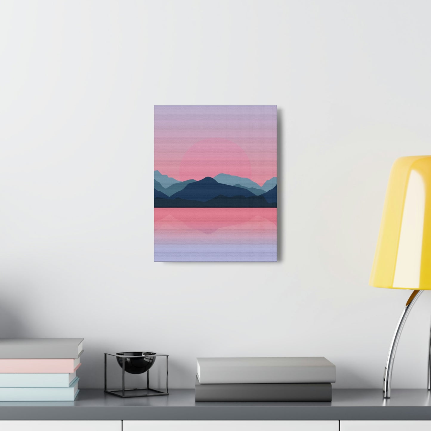 Landscape Mountains Nature Watercolor Sunset Water Classic Art Canvas Gallery Wraps