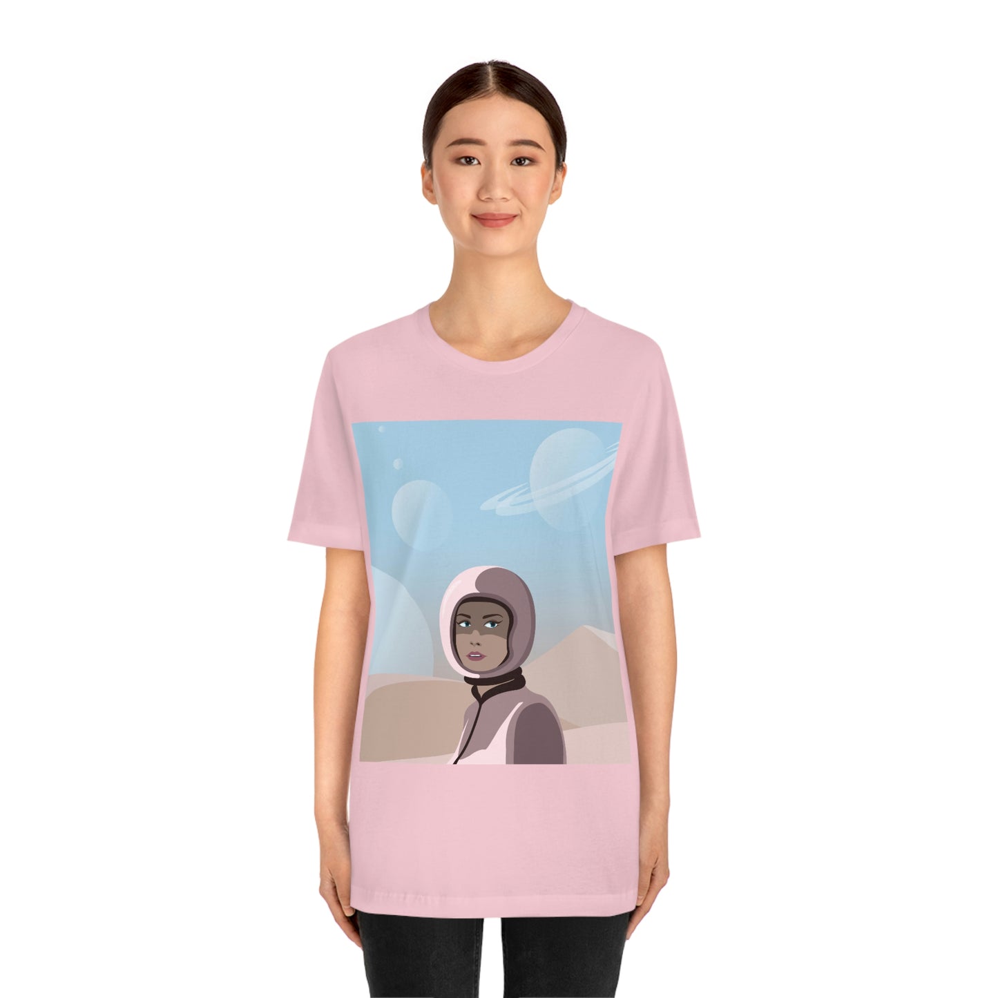 Astronaut Woman Aliens Minimal Art Aesthetic Unisex Jersey Short Sleeve T-Shirt