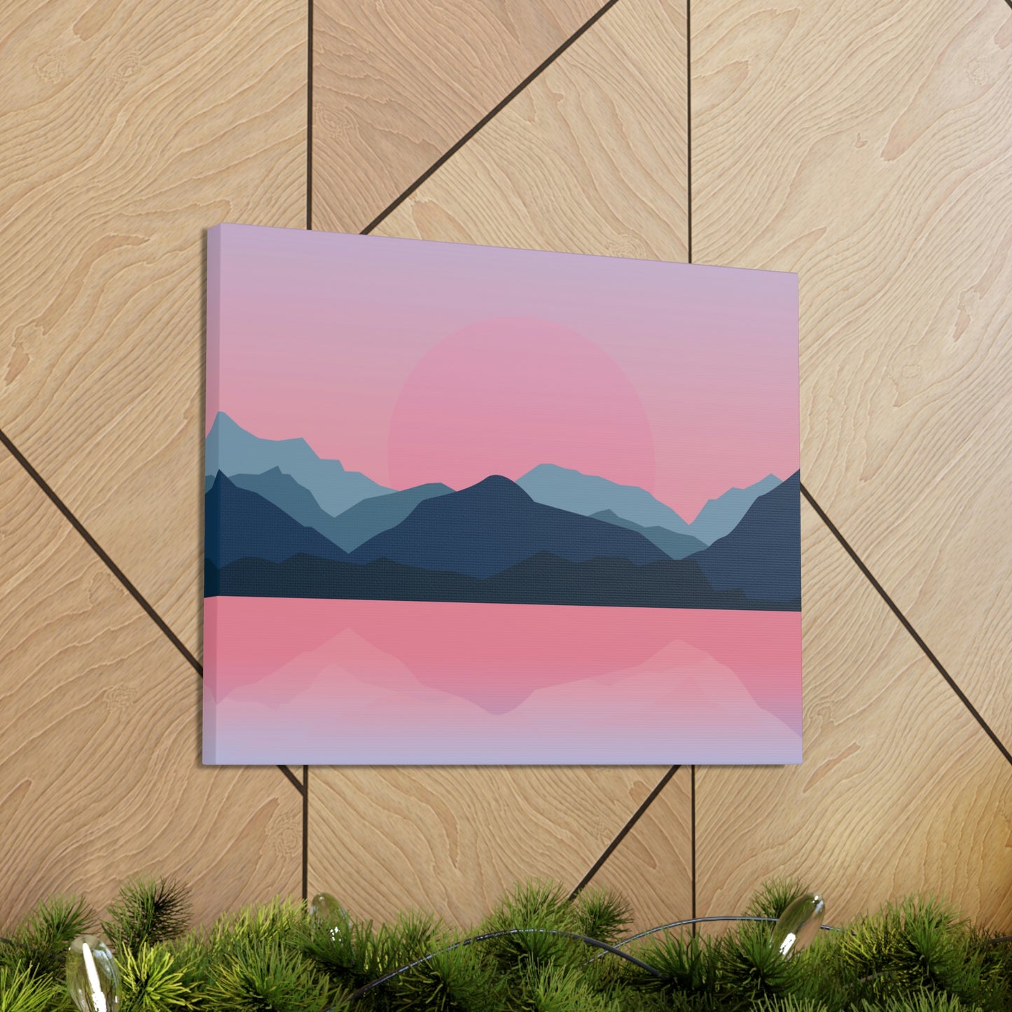 Landscape Mountains Nature Watercolor Sunset Water Classic Art Canvas Gallery Wraps