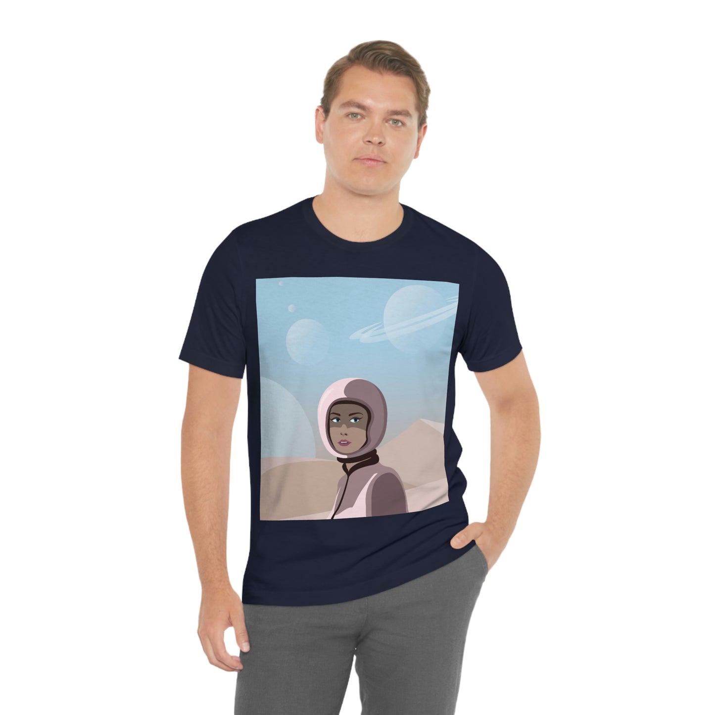 Astronaut Woman Aliens Minimal Art Aesthetic Unisex Jersey Short Sleeve T-Shirt