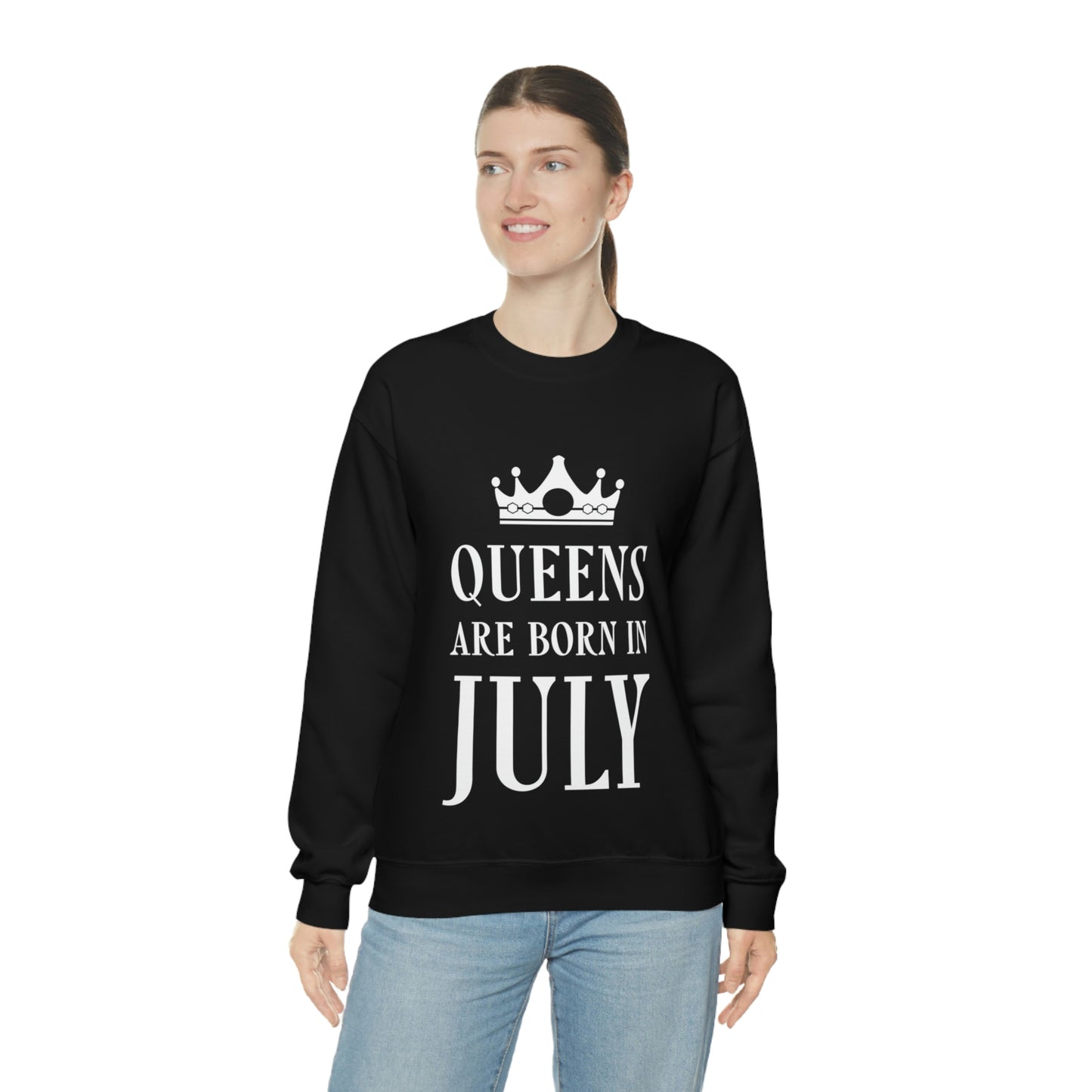 Queens Are Born in July Happy Birthday Unisex Heavy Blend™ Crewneck Sweatshirt