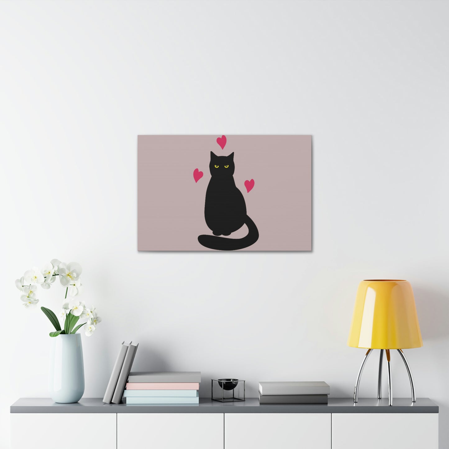 Black Cat with Heart Love Aesthetic Classic Art Canvas Gallery Wraps