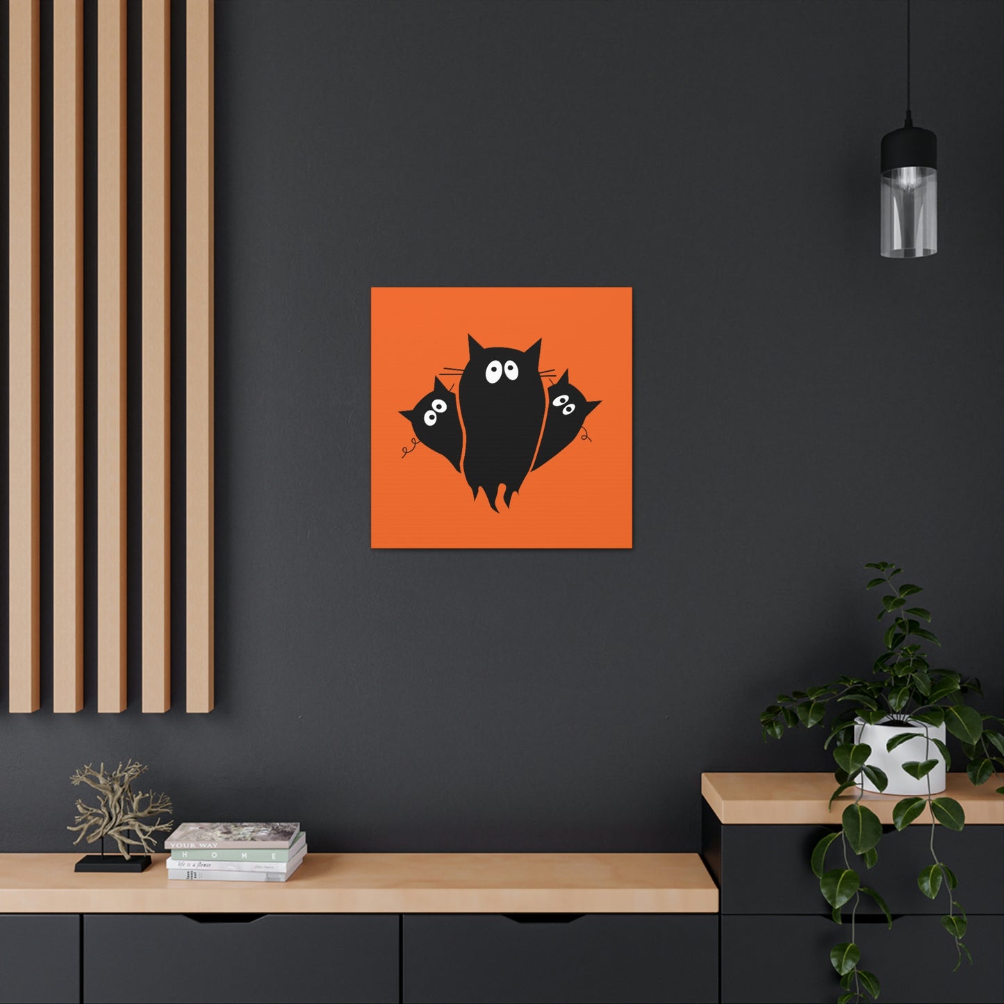 Funny Black Cats Lovers Watching Eyes Cartoon Halloween Meme Aesthetic Classic Art Canvas Gallery Wraps