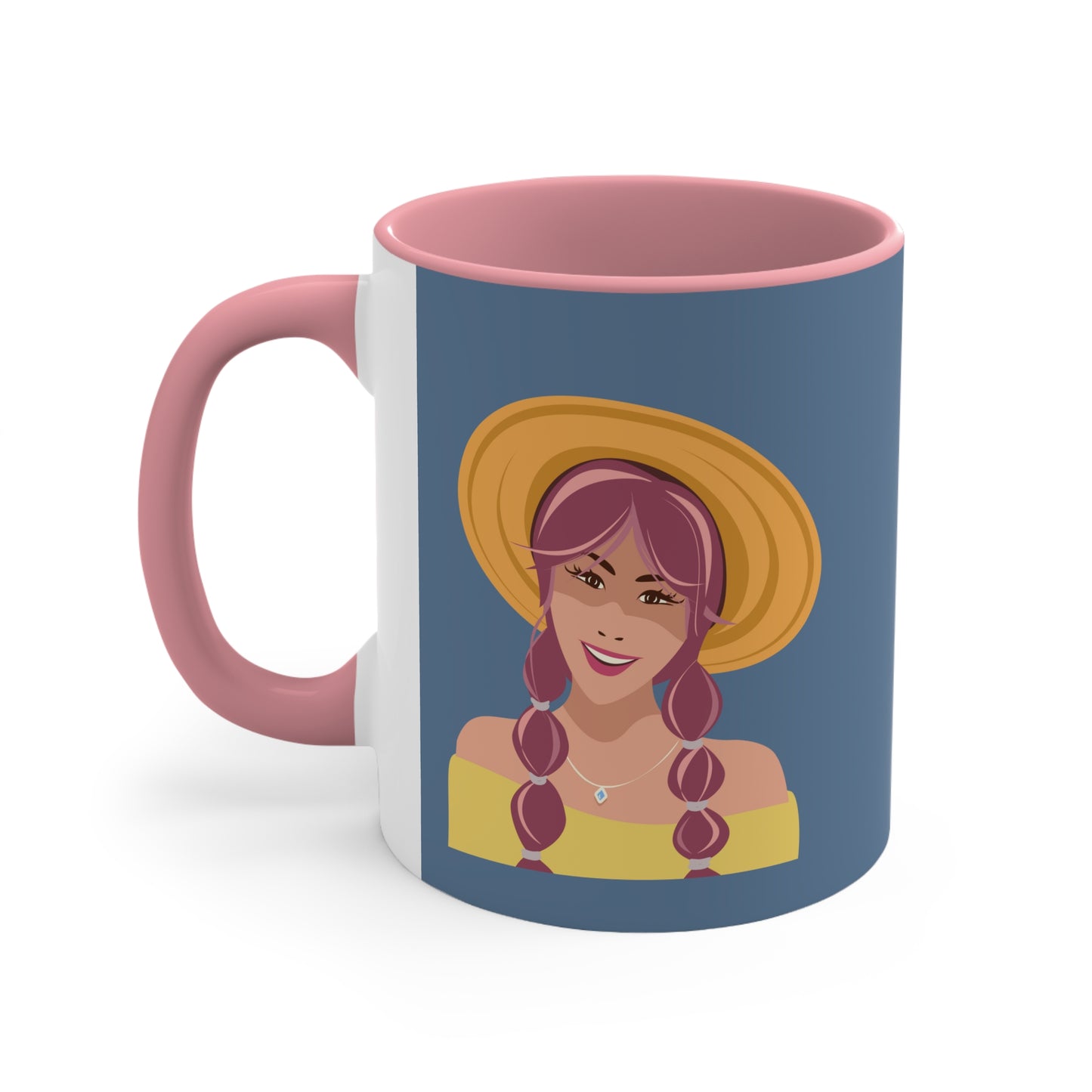 Happy Woman with Rose Hair Aesthetic Art Accent Coffee Mug 11oz