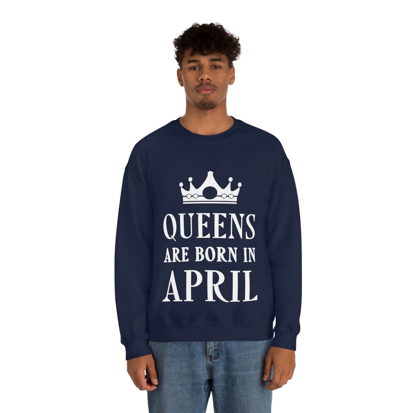 Queens Are Born in April Happy Birthday Unisex Heavy Blend™ Crewneck Sweatshirt