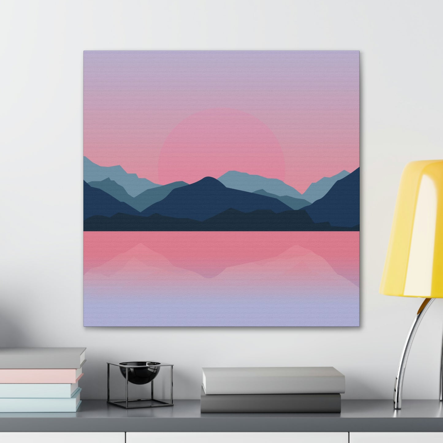 Landscape Mountains Nature Watercolor Sunset Water Classic Art Canvas Gallery Wraps