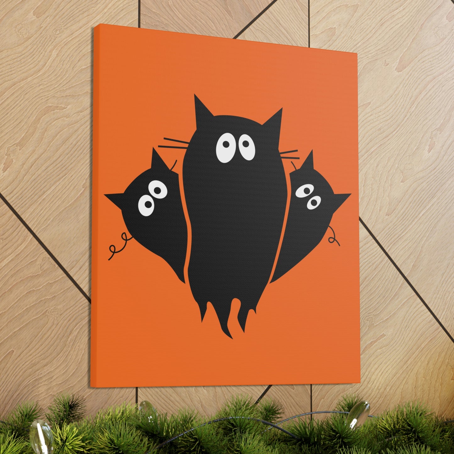 Funny Black Cats Lovers Watching Eyes Cartoon Halloween Meme Aesthetic Classic Art Canvas Gallery Wraps