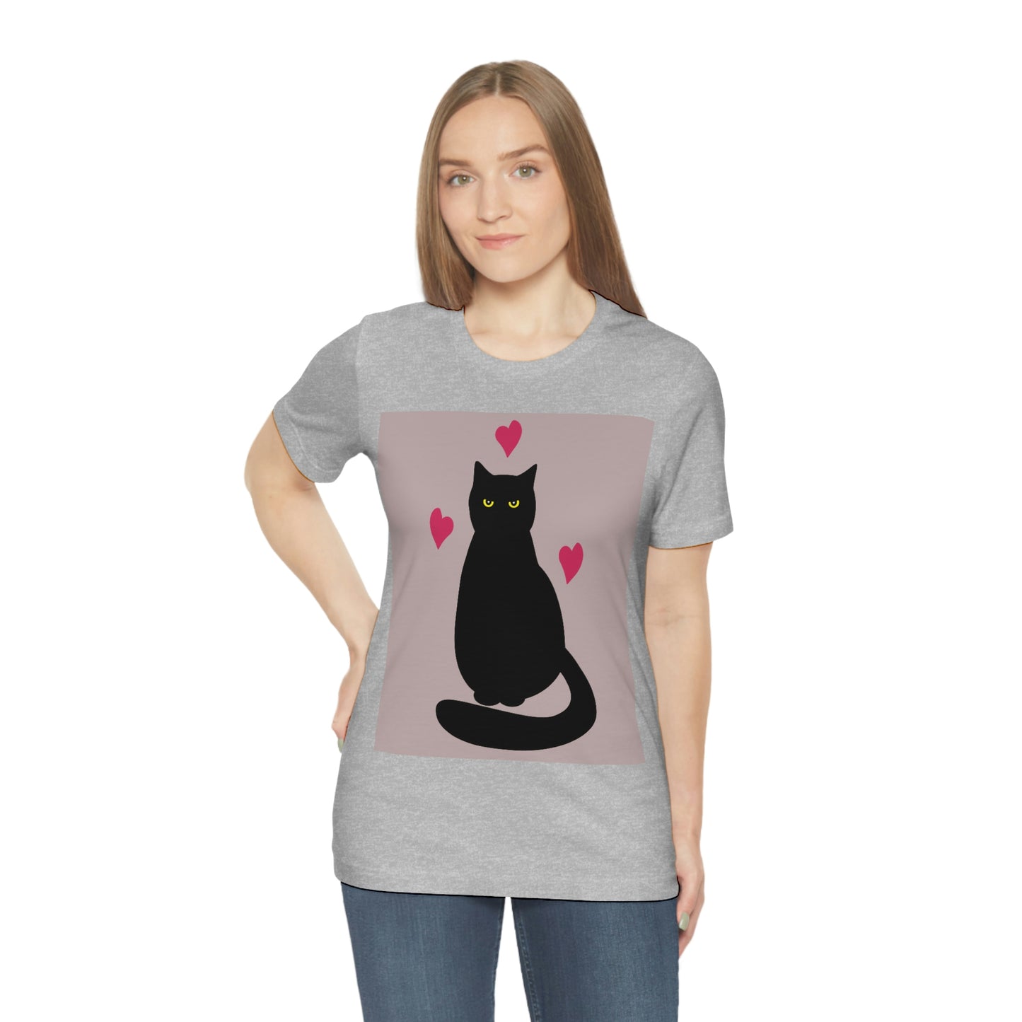 Black Cat with Heart Love Unisex Jersey Short Sleeve T-Shirt