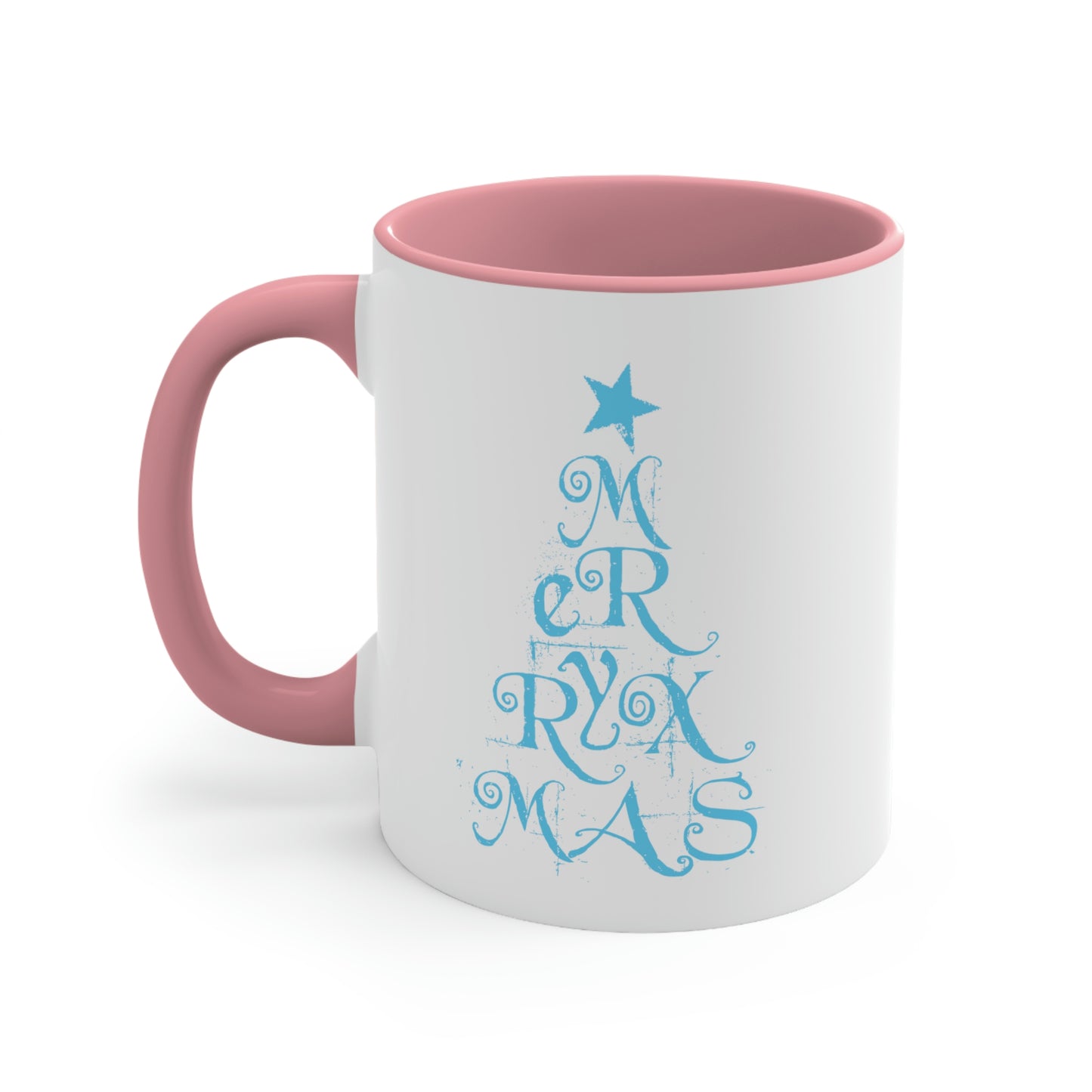 Love Christmas Happy Holidays Minimal Art Сalligraphy Blue Accent Coffee Mug 11oz