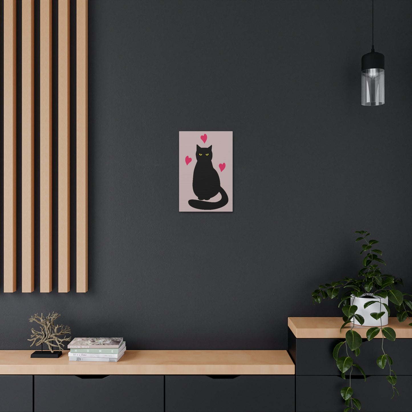 Black Cat with Heart Love Aesthetic Classic Art Canvas Gallery Wraps