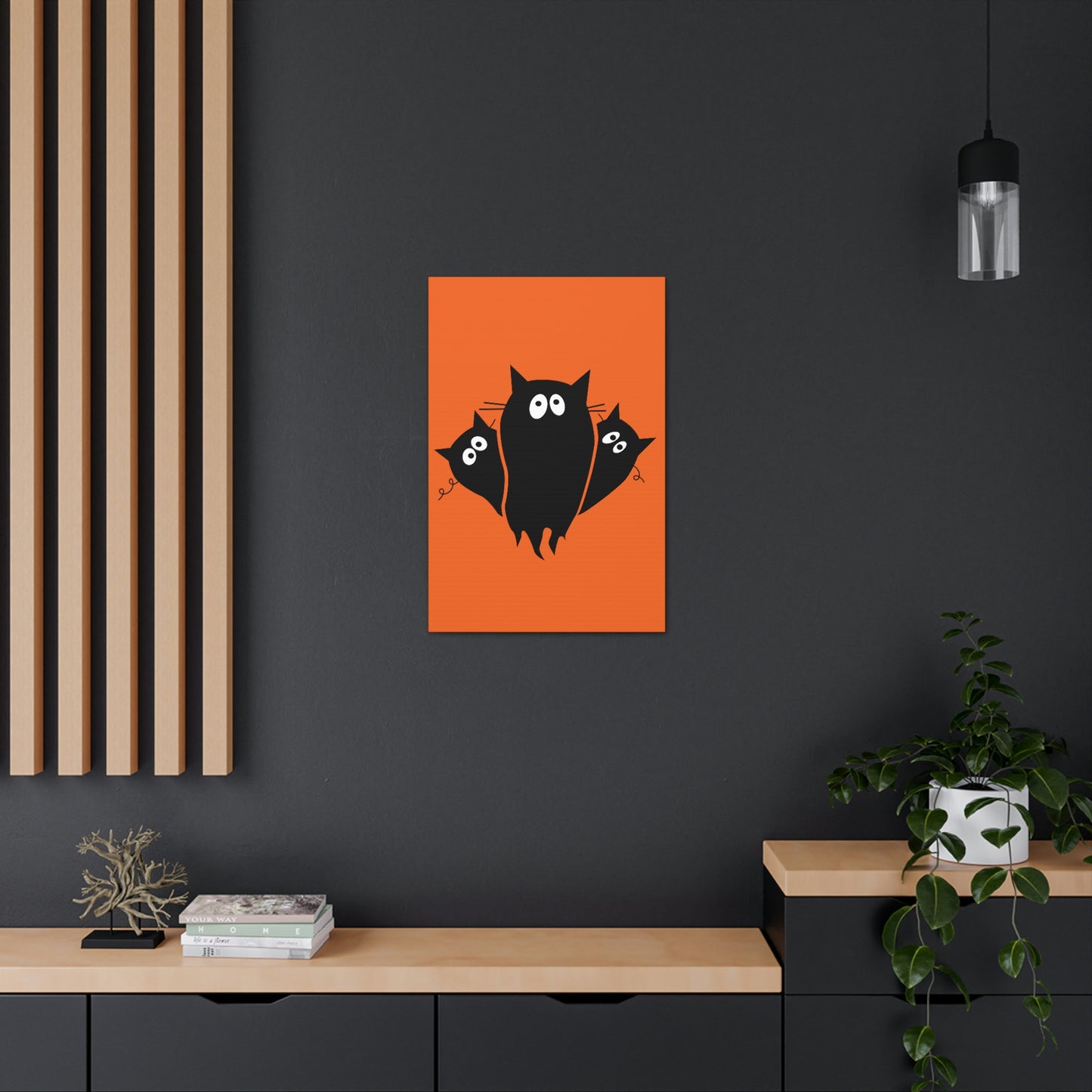 Funny Black Cats Lovers Watching Eyes Cartoon Halloween Meme Aesthetic Classic Art Canvas Gallery Wraps