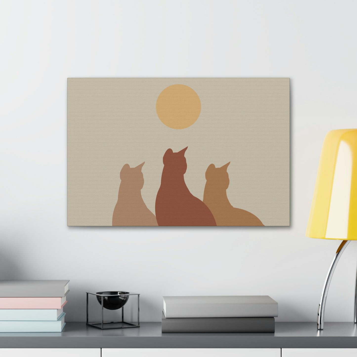 Abstract Boho Cats Relaxed Aesthetic Beige Minimalist Classic Art Canvas Gallery Wraps