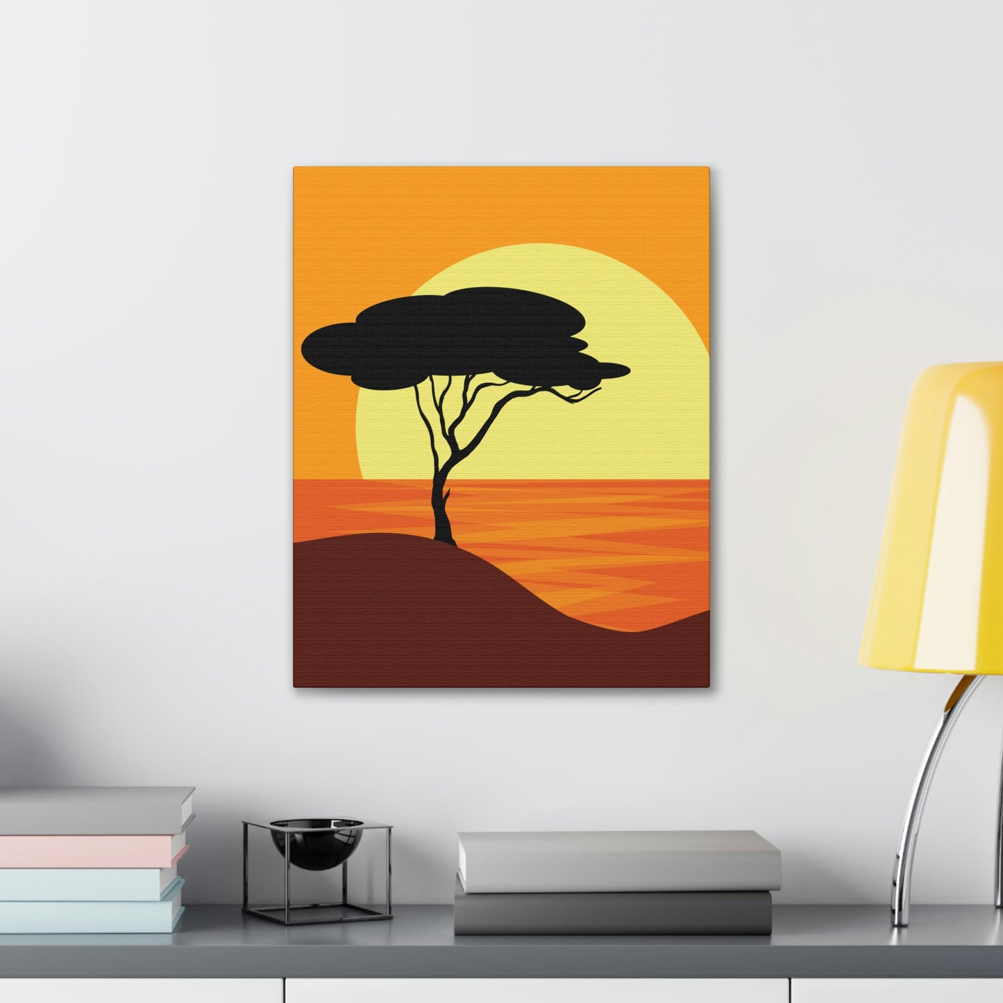 Africa Savanna Sunset Minimal Landscape View Aesthetic Classic Art Canvas Gallery Wraps