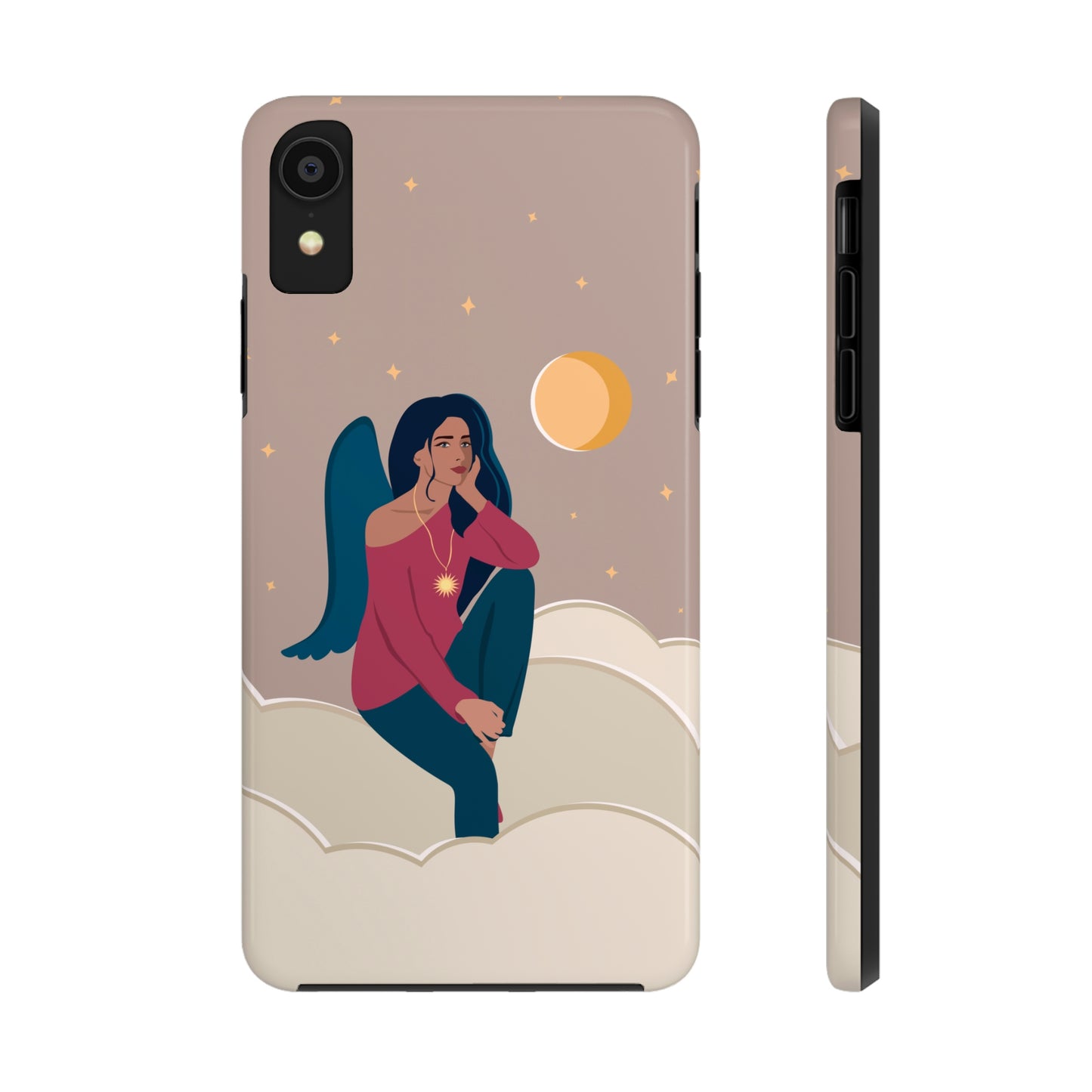 Women Angel Portrait Sitting On Clouds Cartoon Art Tough Phone Cases Case-Mate