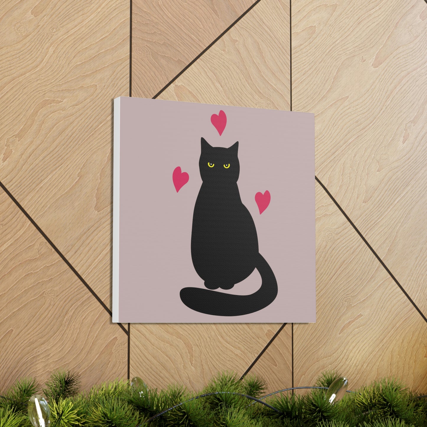 Black Cat with Heart Love Aesthetic Classic Art Canvas Gallery Wraps