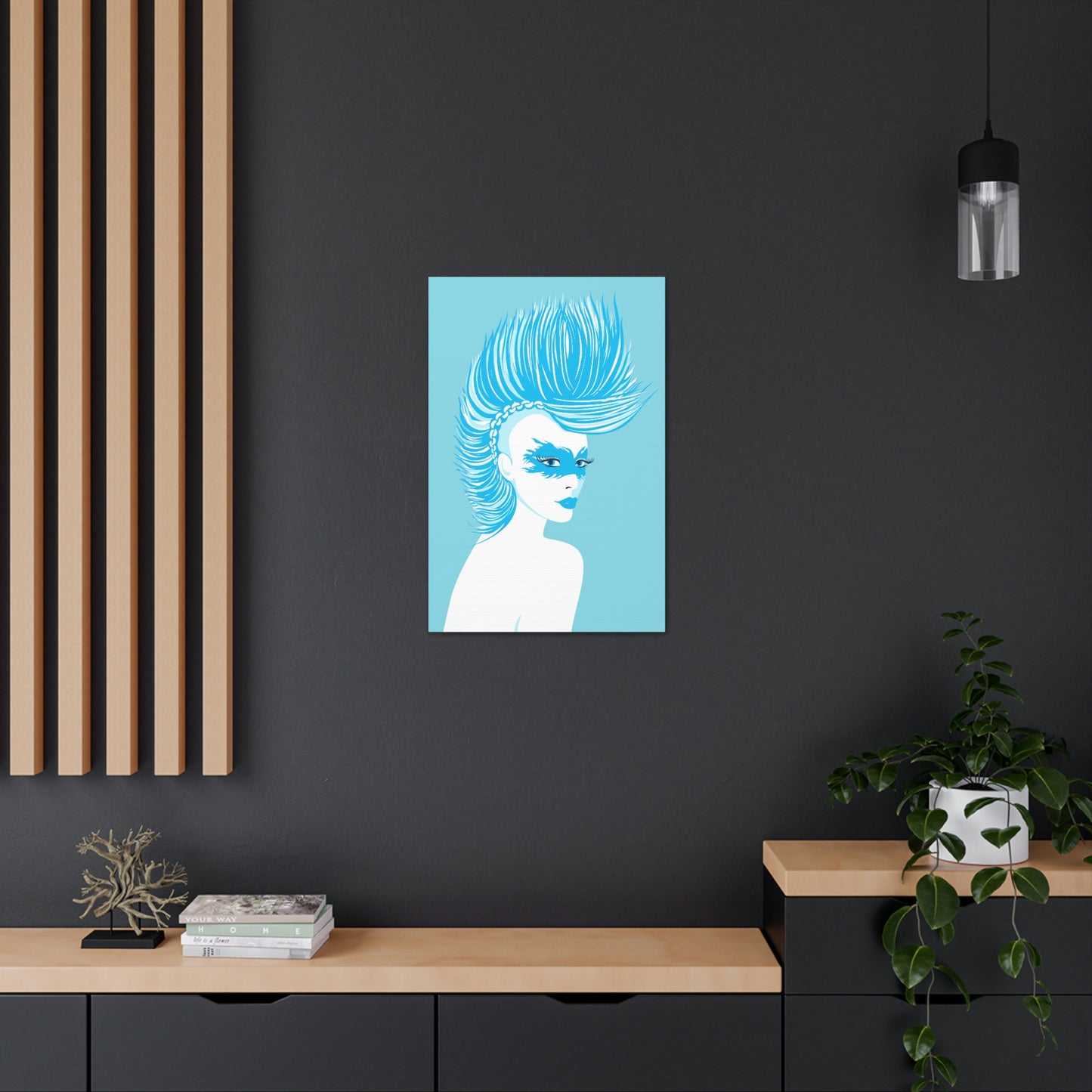 Blue Punk Woman Art Unique Edgy Graphic Aesthetic Classic Art Canvas Gallery Wraps