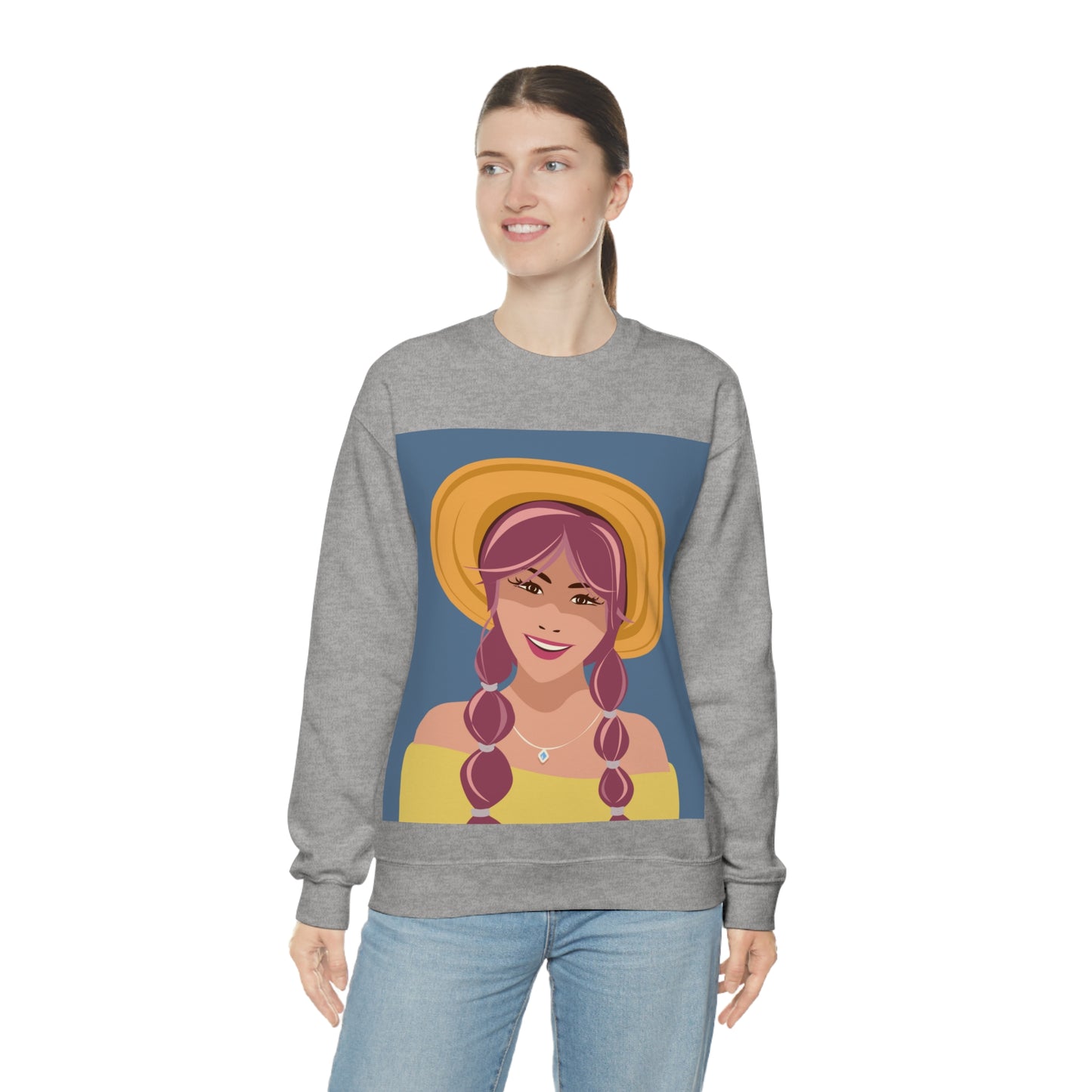 Happy Woman with Rose Hair Aesthetic Art Unisex Heavy Blend™ Crewneck Sweatshirt