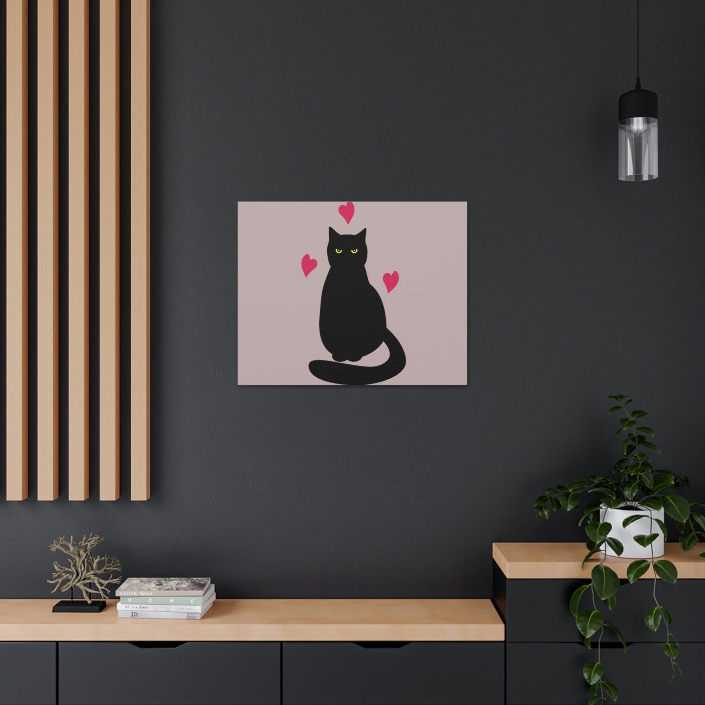 Black Cat with Heart Love Aesthetic Classic Art Canvas Gallery Wraps