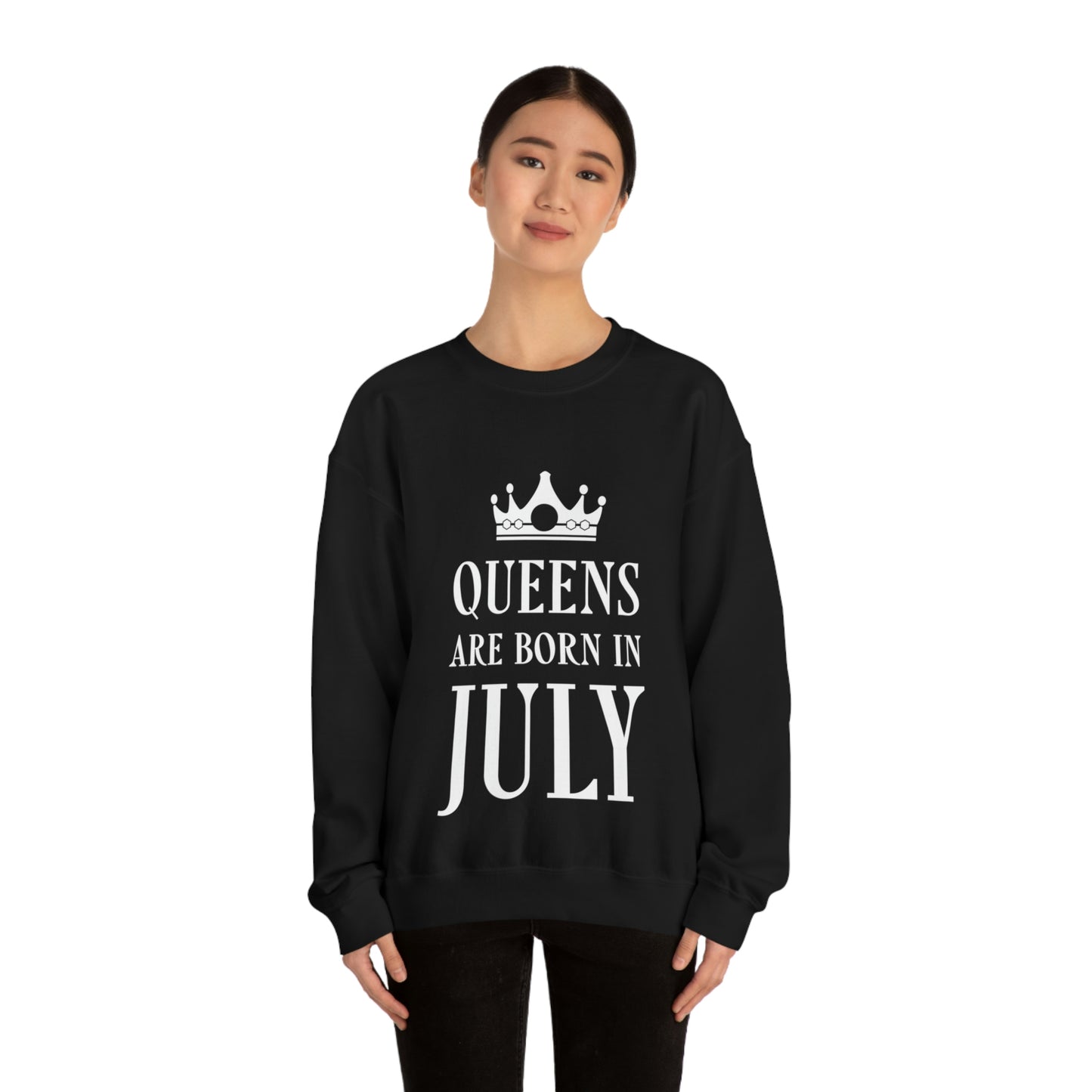 Queens Are Born in July Happy Birthday Unisex Heavy Blend™ Crewneck Sweatshirt