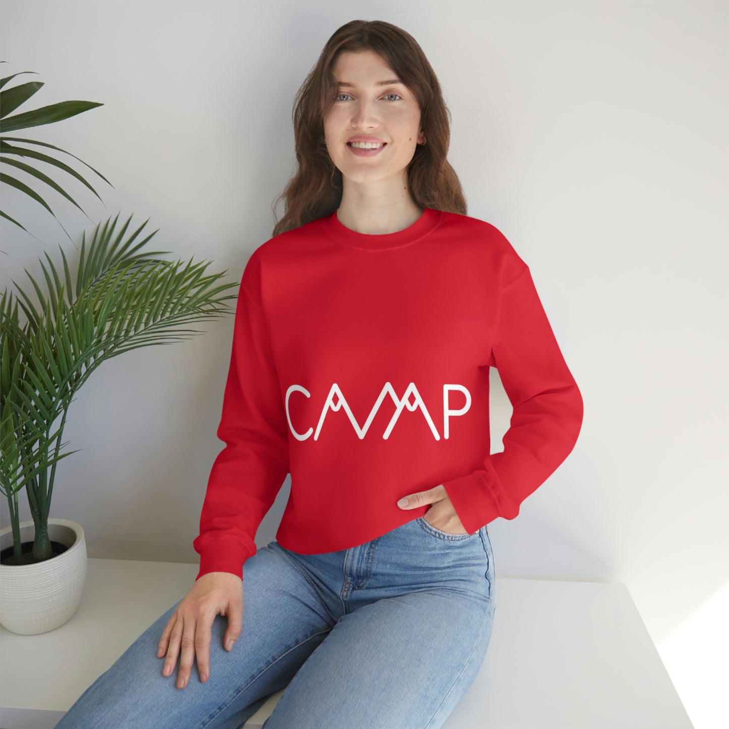 Camping Typography Minimal Art White Text Unisex Heavy Blend™ Crewneck Sweatshirt