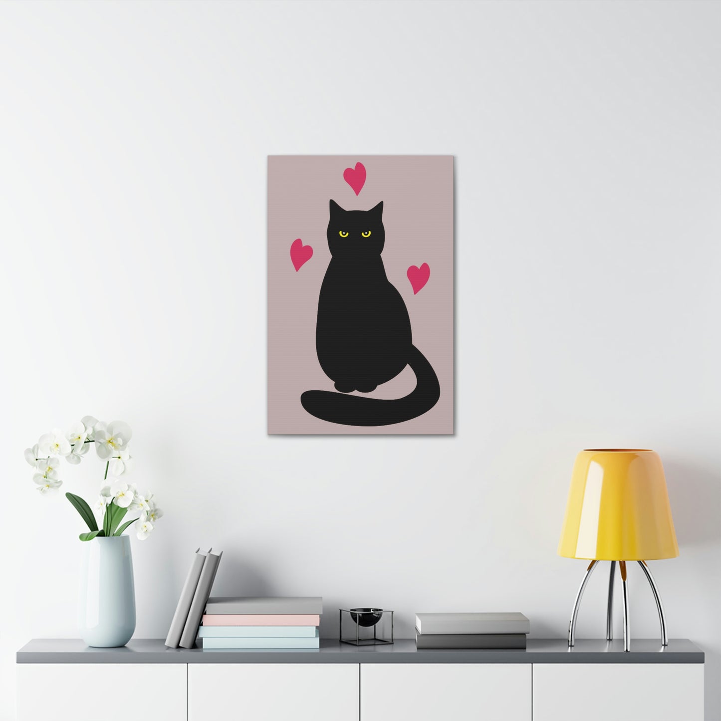 Black Cat with Heart Love Aesthetic Classic Art Canvas Gallery Wraps