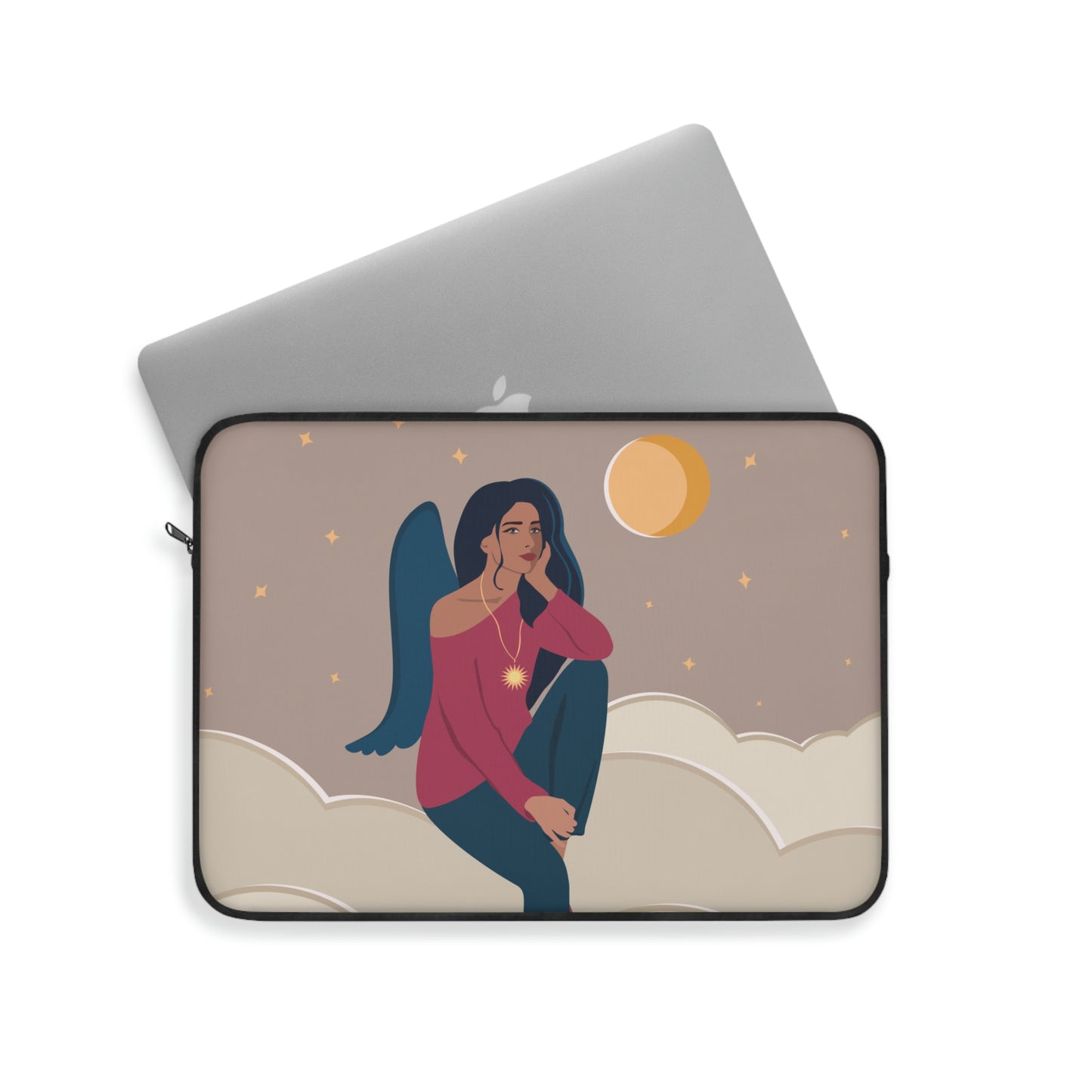 Women Angel Portrait Sitting On Clouds Cartoon Art Laptop Sleeve