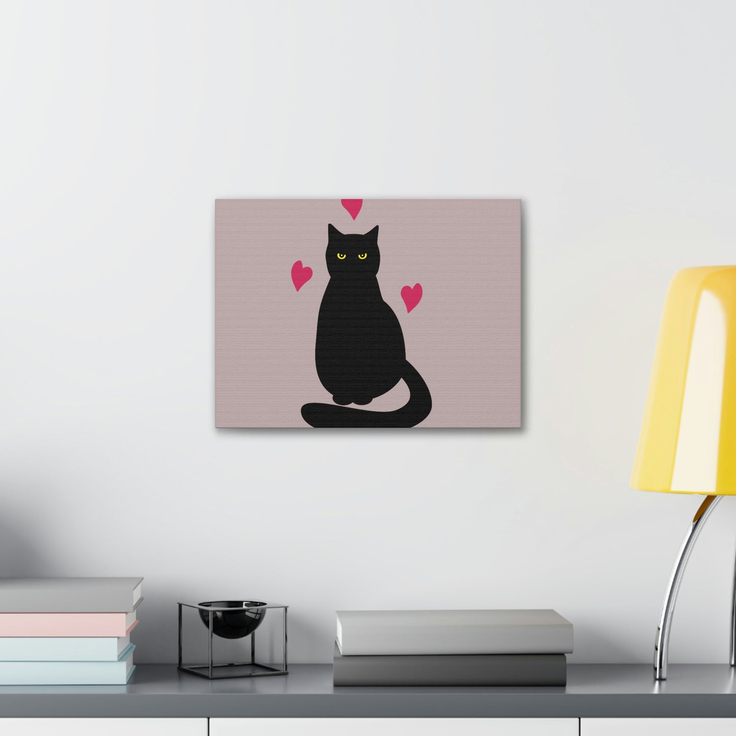 Black Cat with Heart Love Aesthetic Classic Art Canvas Gallery Wraps