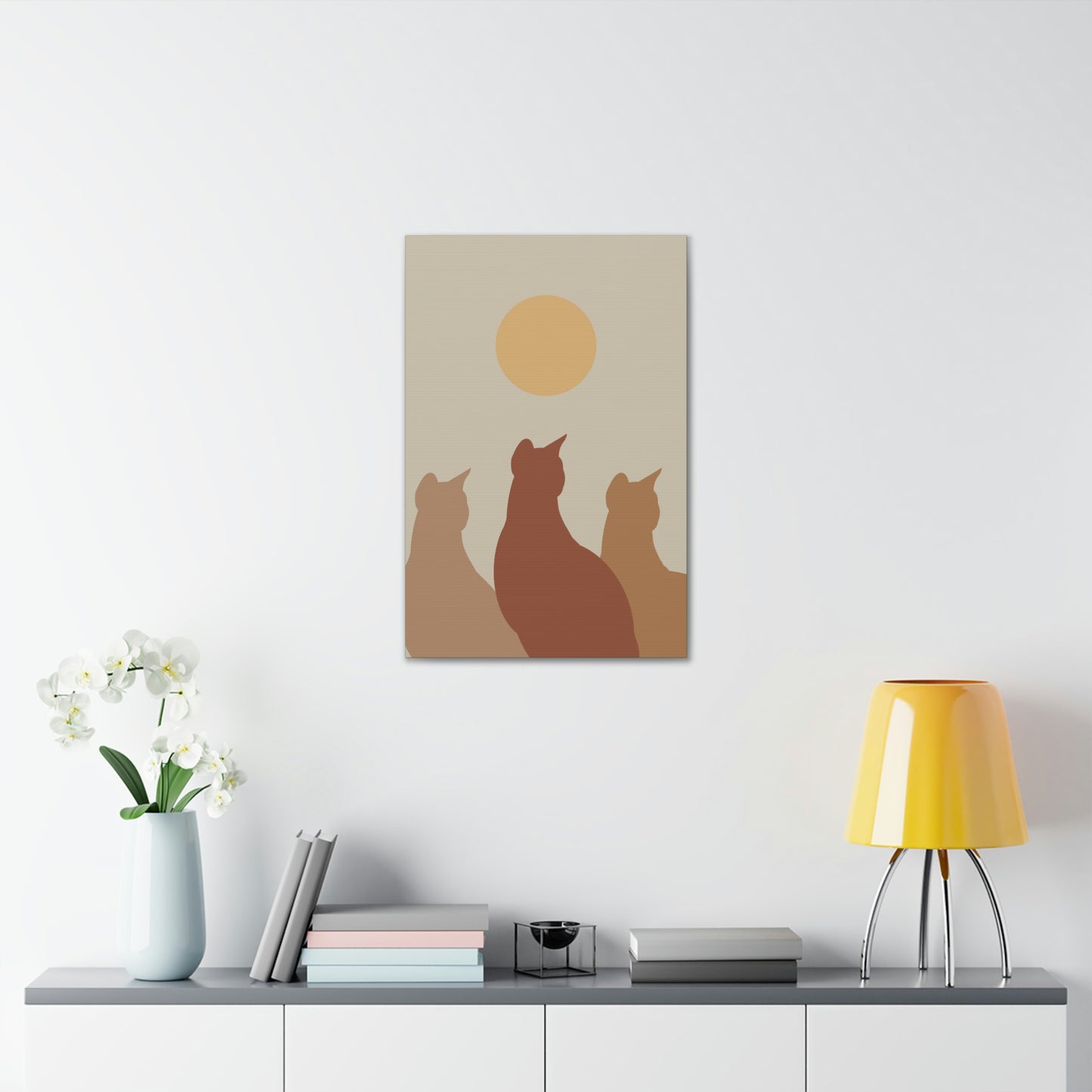 Abstract Boho Cats Relaxed Aesthetic Beige Minimalist Classic Art Canvas Gallery Wraps