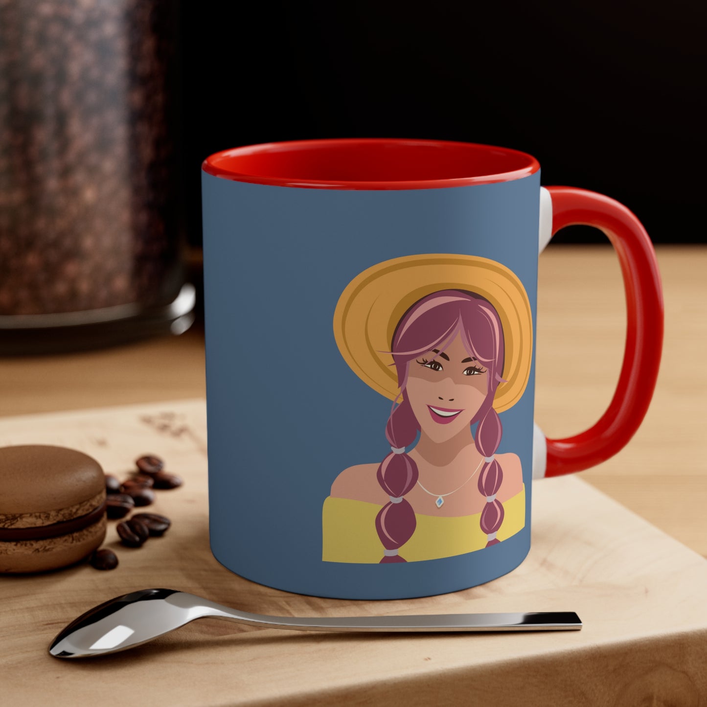 Happy Woman with Rose Hair Aesthetic Art Accent Coffee Mug 11oz