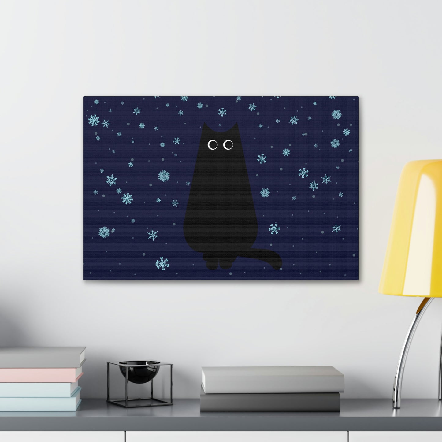 Black Cat Winter Snowflake Anime Art Classic Art Canvas Gallery Wraps