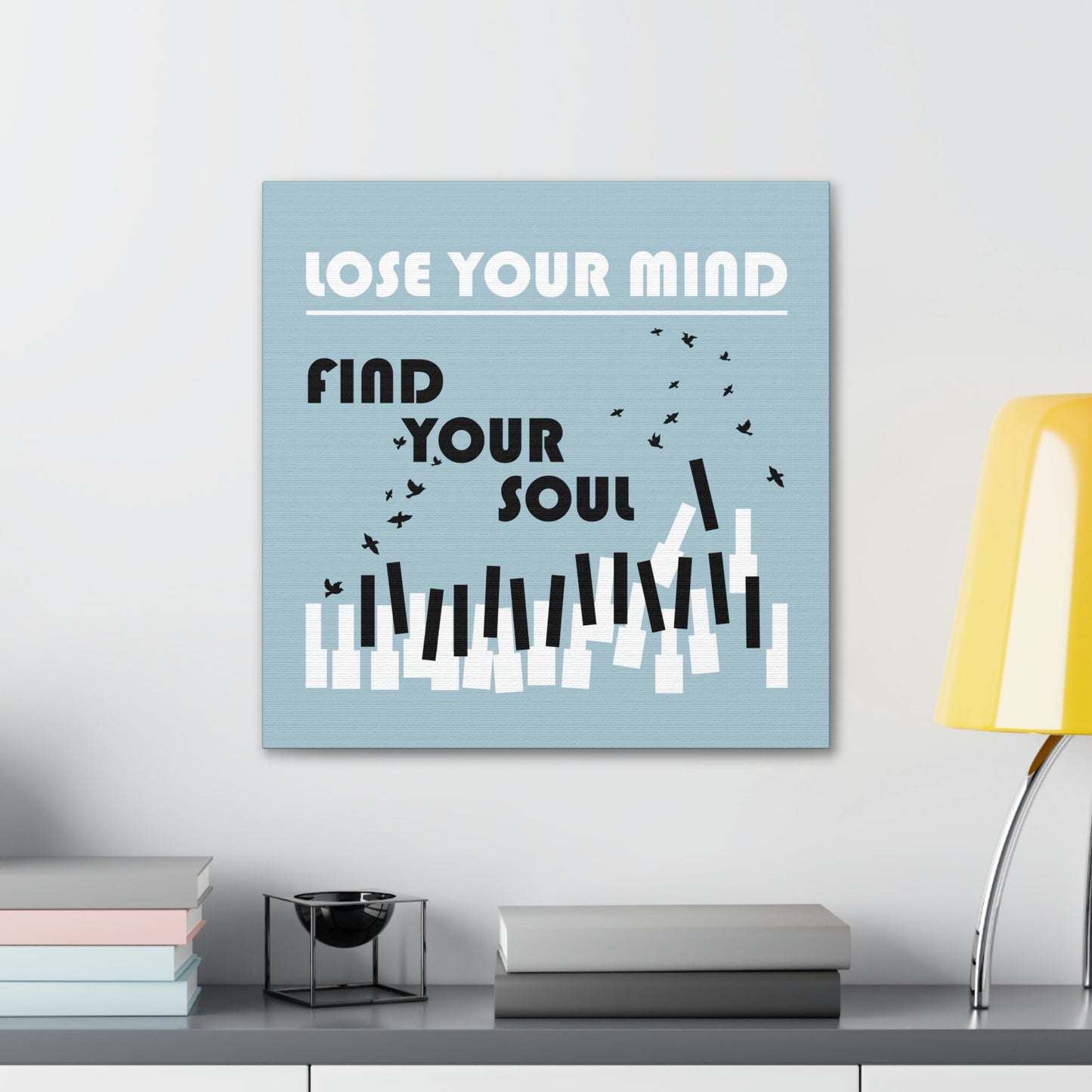 Lose Your Mind Find your Soul Flying birds Piano Keys Music Aesthetic Classic Art Canvas Gallery Wraps