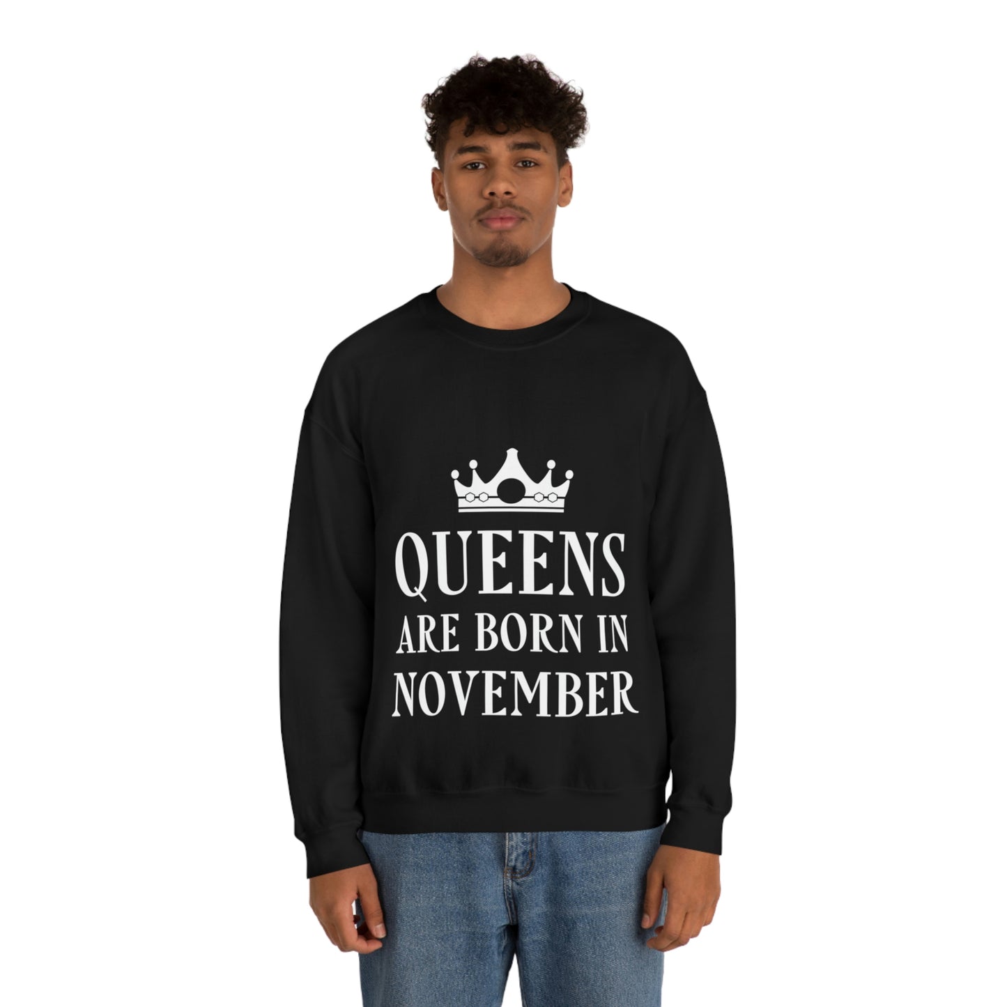 Queens Are Born in November Happy Birthday Unisex Heavy Blend™ Crewneck Sweatshirt