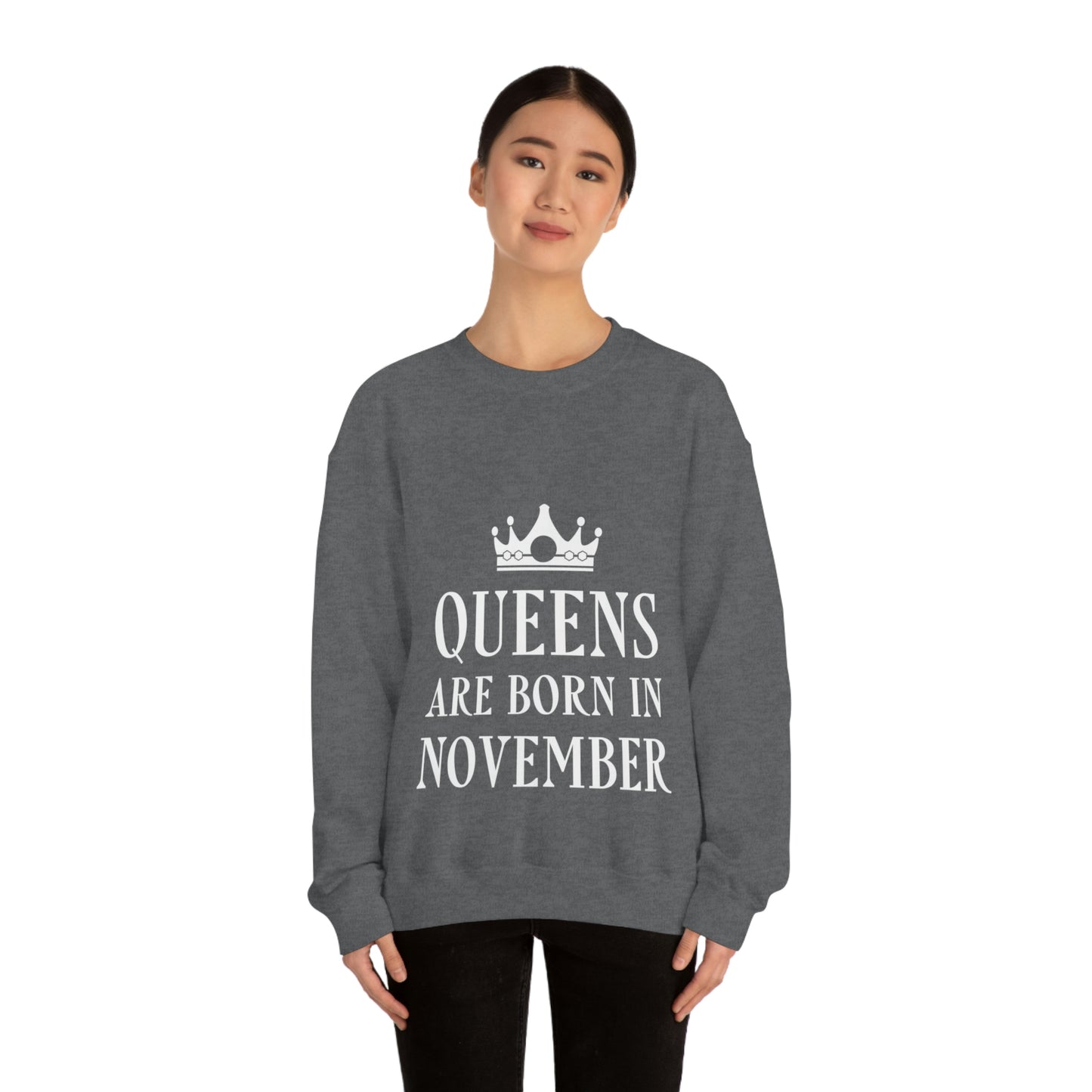 Queens Are Born in November Happy Birthday Unisex Heavy Blend™ Crewneck Sweatshirt