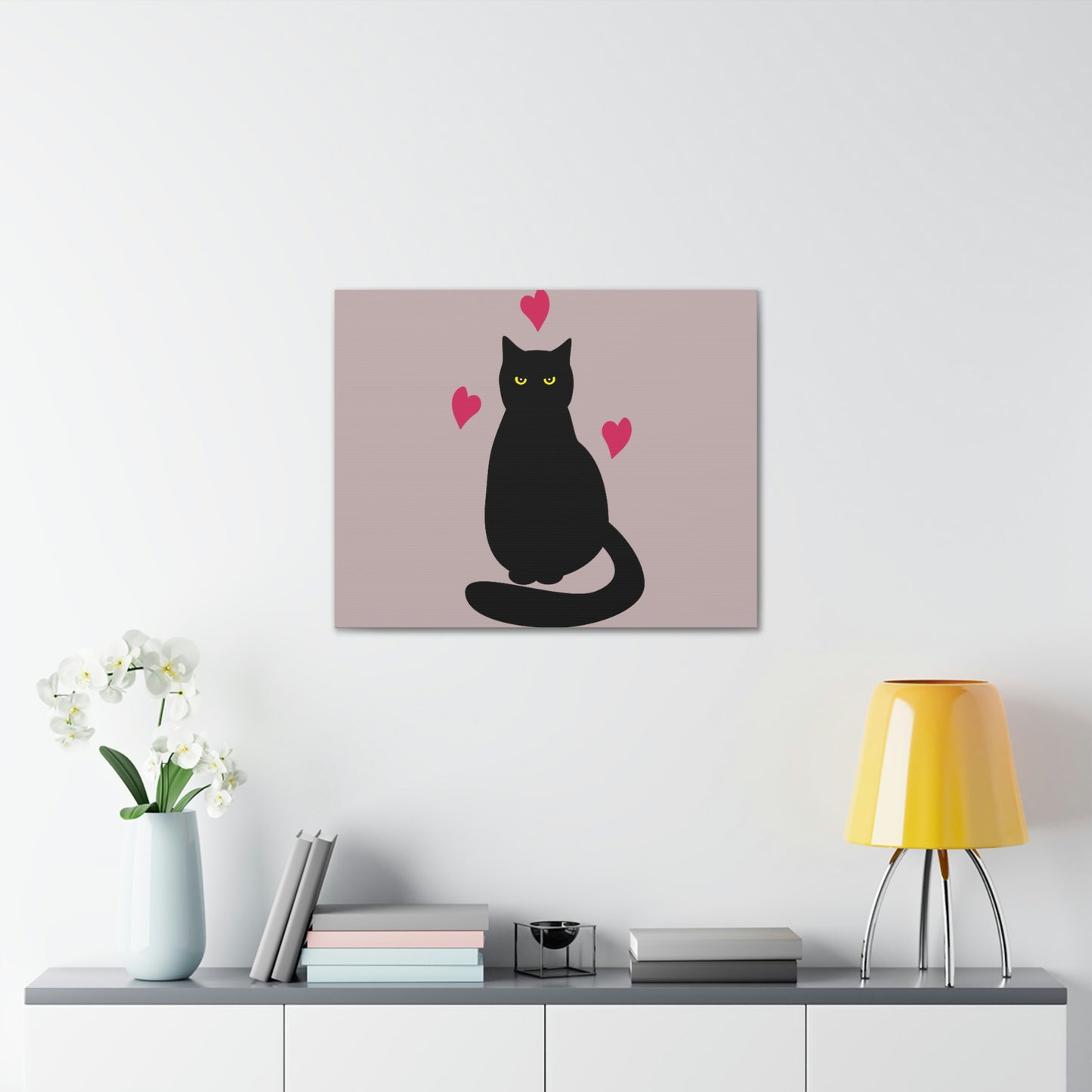 Black Cat with Heart Love Aesthetic Classic Art Canvas Gallery Wraps