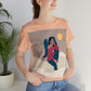 Women Angel Portrait Sitting On Clouds Cartoon Art Unisex Jersey Short Sleeve T-Shirt