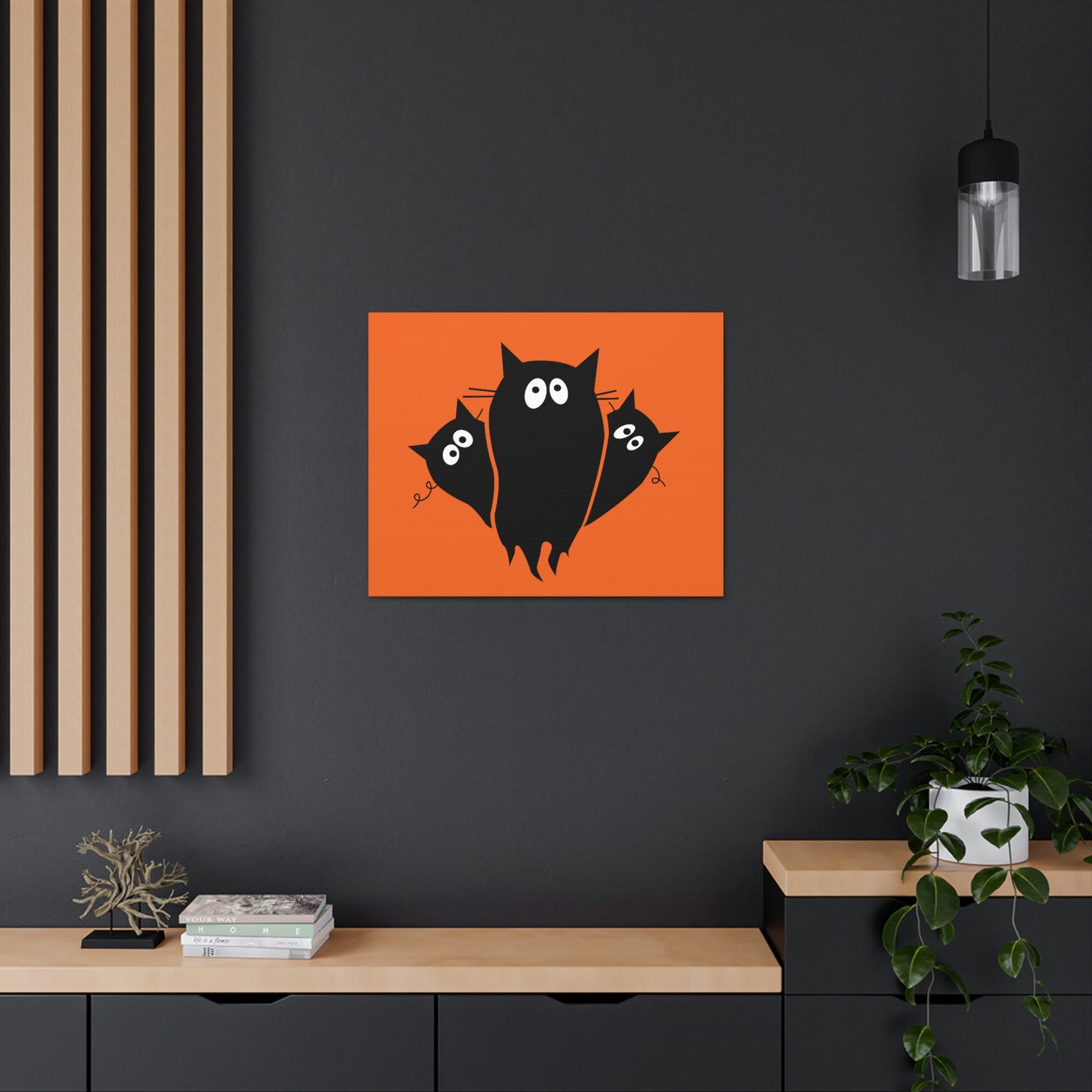 Funny Black Cats Lovers Watching Eyes Cartoon Halloween Meme Aesthetic Classic Art Canvas Gallery Wraps