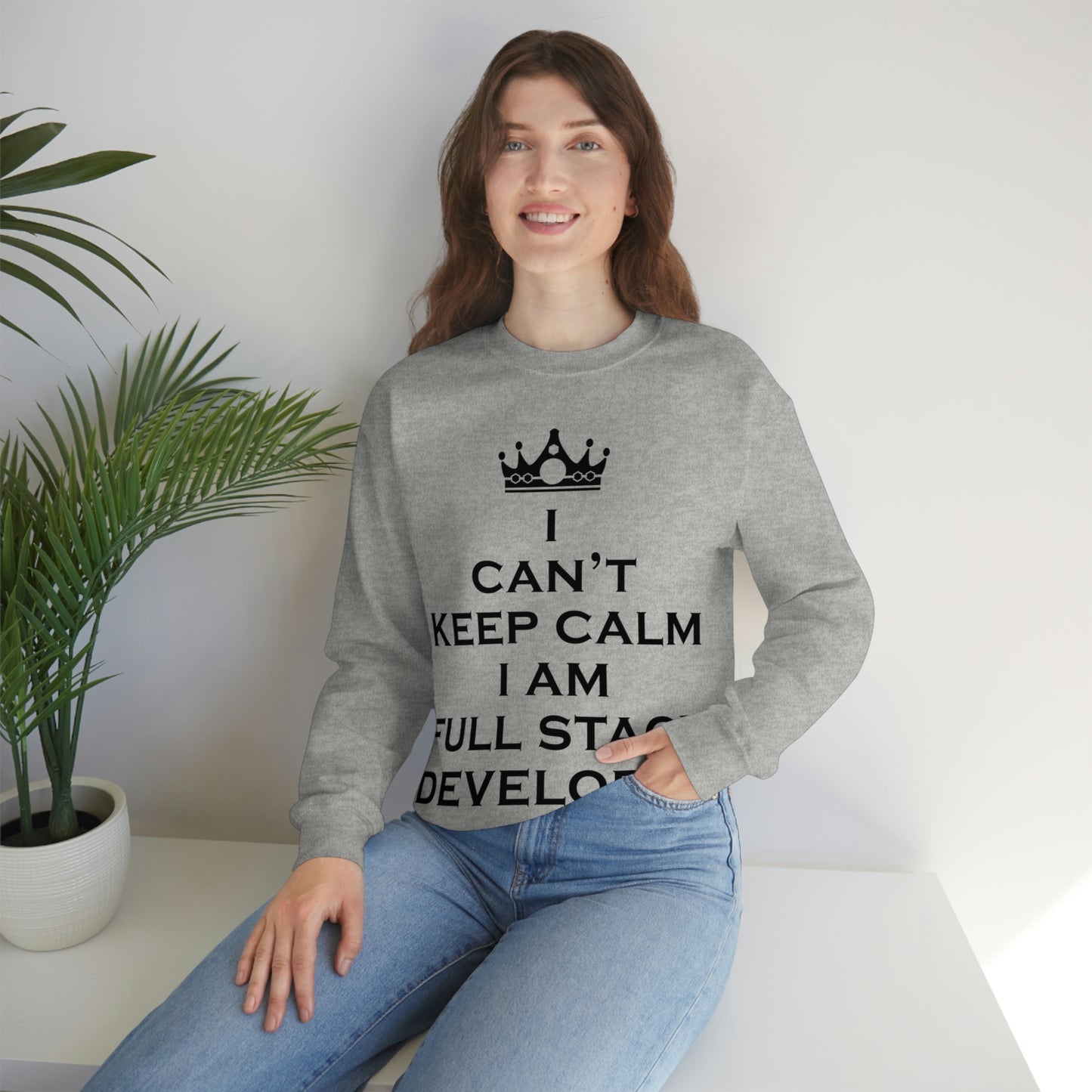 I Can`t Keep Calm I Am Full Stack Developer IT Funny Programming Unisex Heavy Blend™ Crewneck Sweatshirt