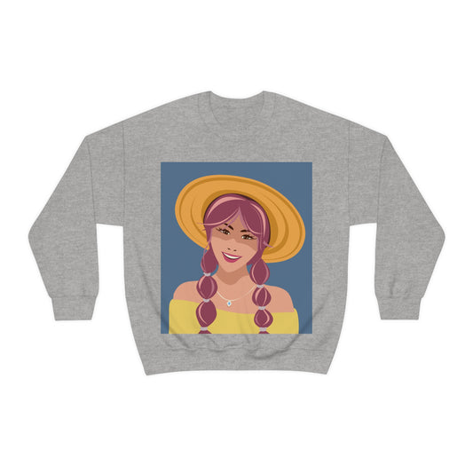 Happy Woman with Rose Hair Aesthetic Art Unisex Heavy Blend™ Crewneck Sweatshirt