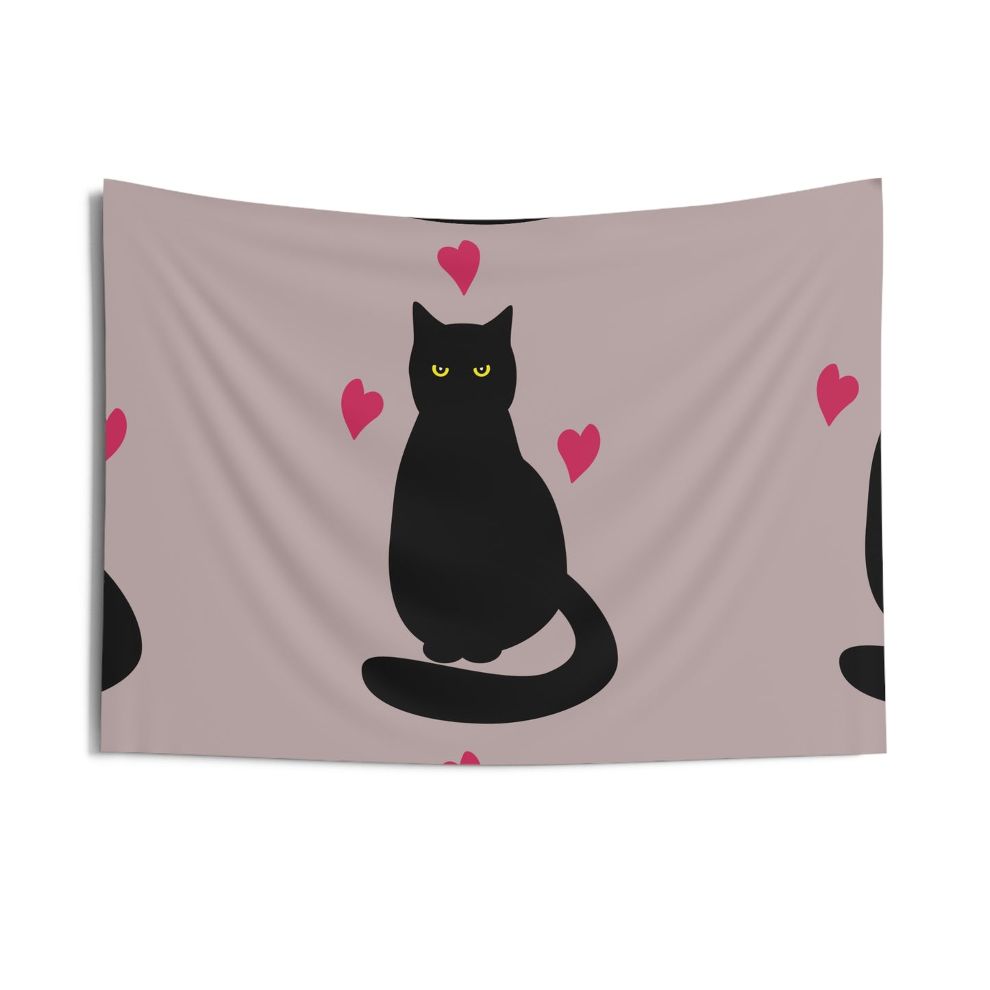 Black Cat with Heart Love Aesthetic Art Indoor Wall Tapestries