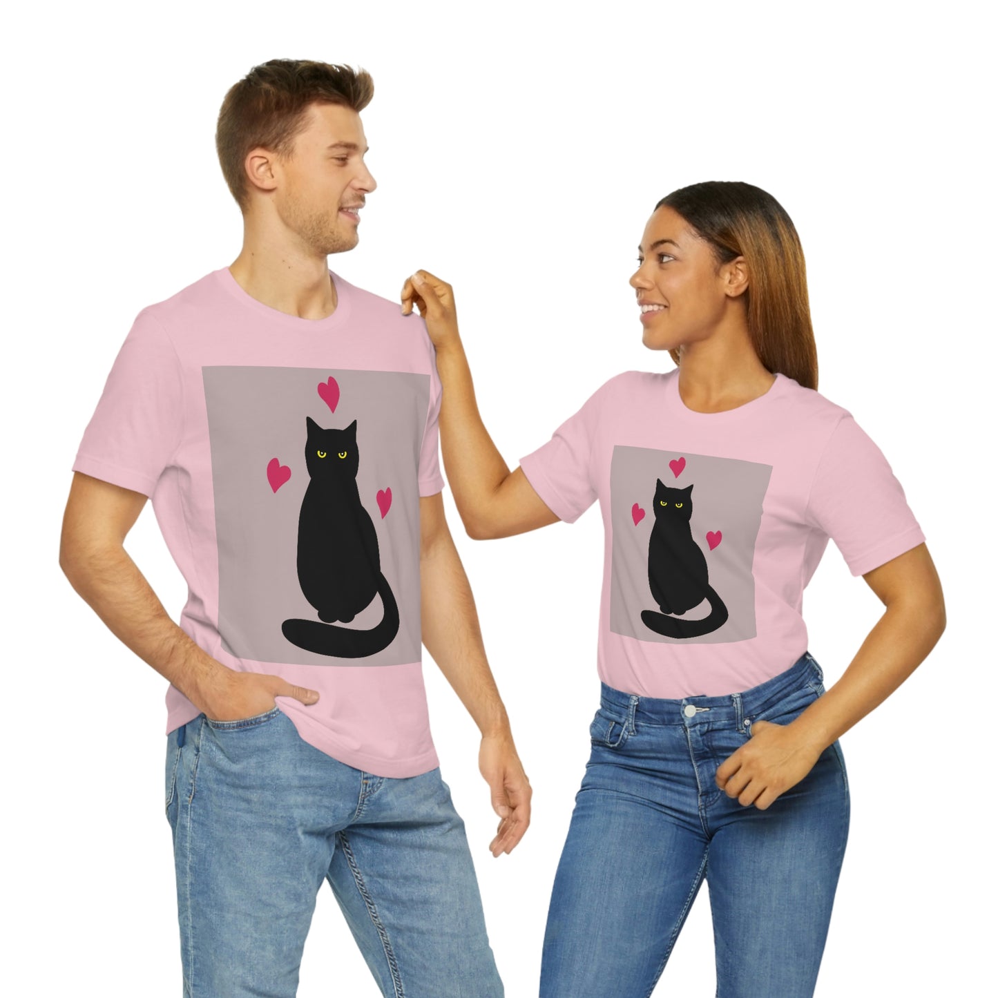 Black Cat with Heart Love Unisex Jersey Short Sleeve T-Shirt