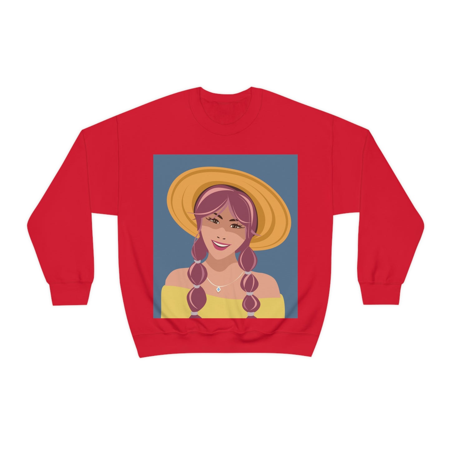 Happy Woman with Rose Hair Aesthetic Art Unisex Heavy Blend™ Crewneck Sweatshirt