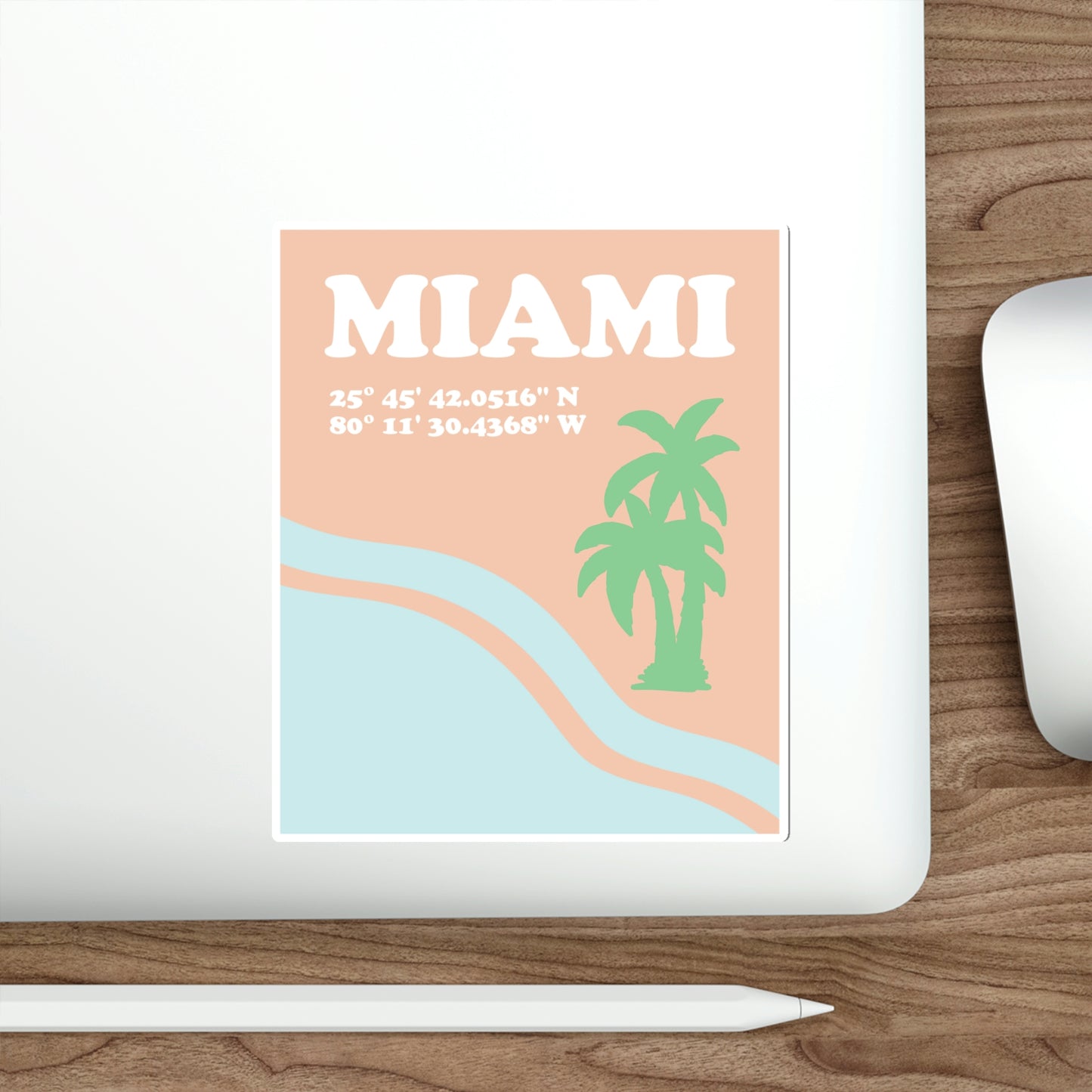 Miami Beach Florida Coordinates Minimal Art Die-Cut Sticker