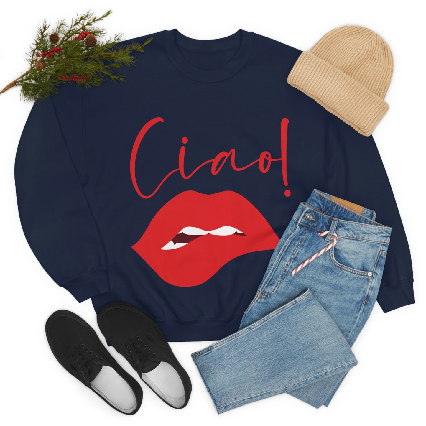 Ciao Hello Goodbye Red Lips Lipstick Unisex Heavy Blend™ Crewneck Sweatshirt