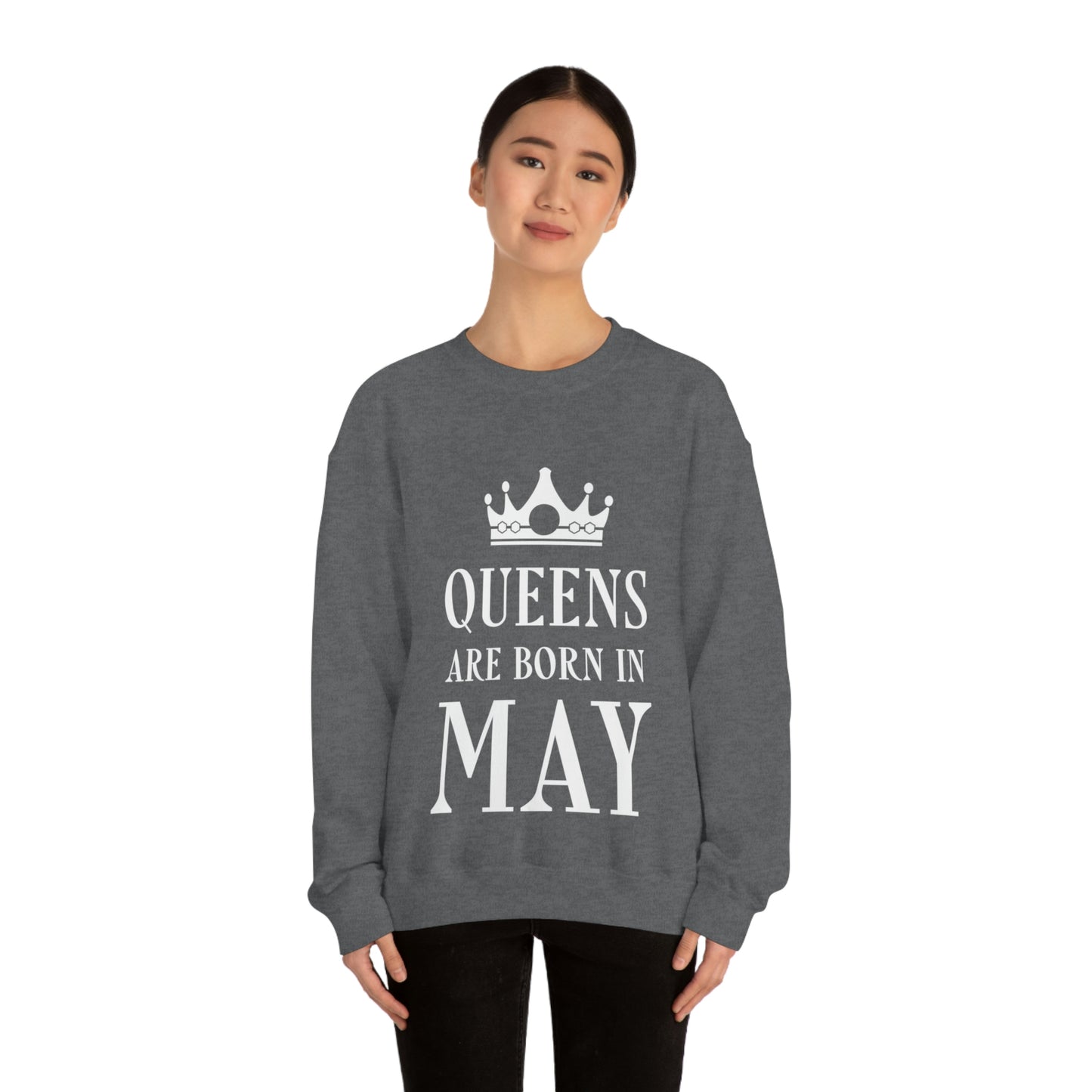 Queens Are Born in May Happy Birthday Unisex Heavy Blend™ Crewneck Sweatshirt