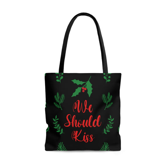 We Should Kiss Leaves Quotes AOP Tote Bag