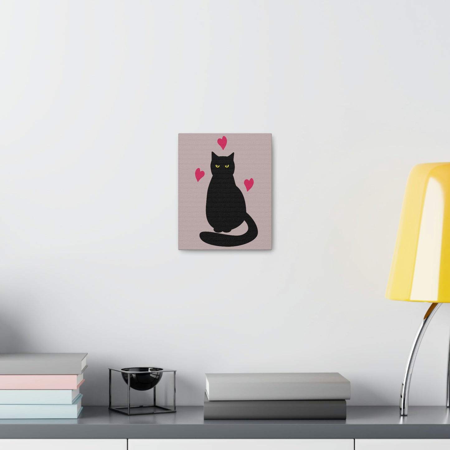 Black Cat with Heart Love Aesthetic Classic Art Canvas Gallery Wraps