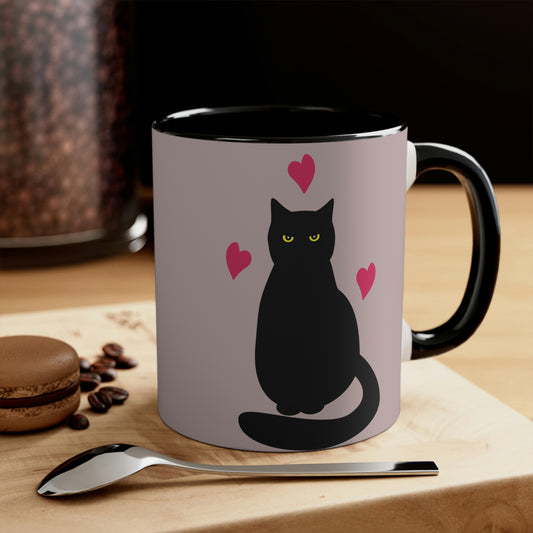 Black Cat with Heart Love Classic Accent Coffee Mug 11oz