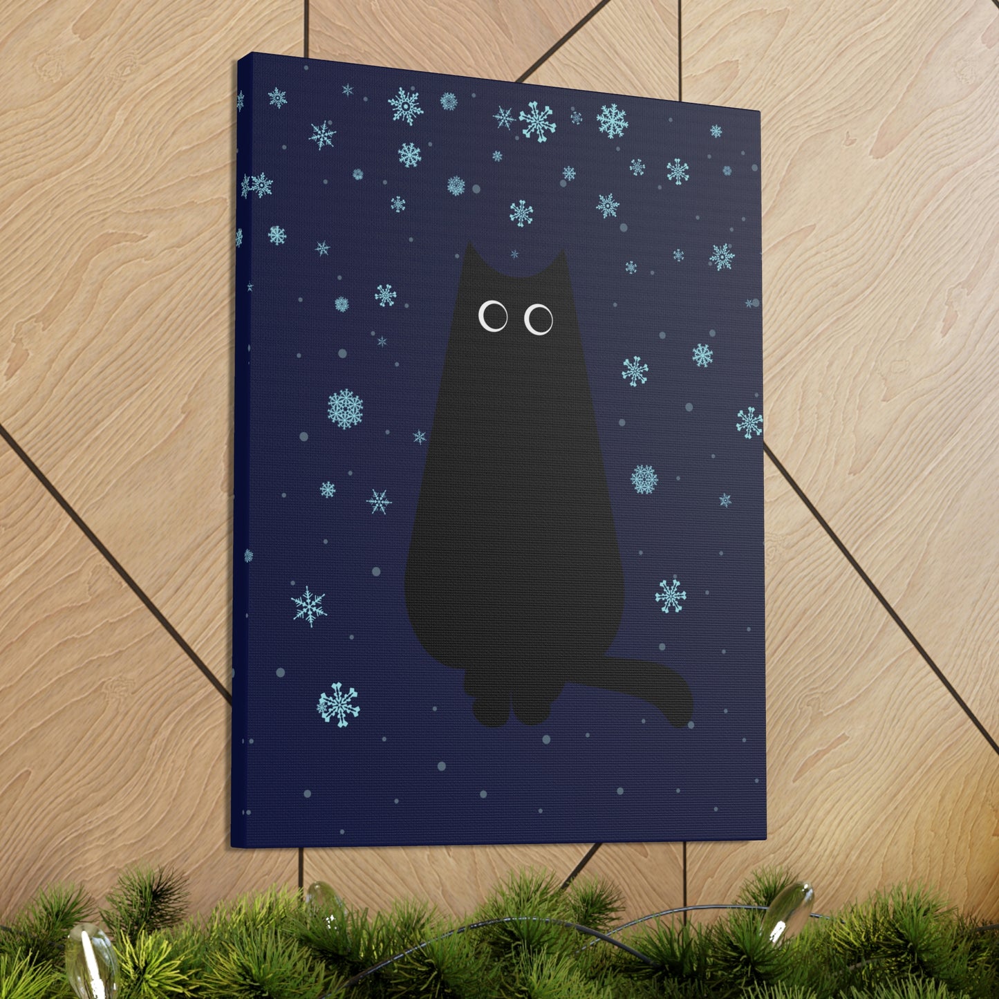 Black Cat Winter Snowflake Anime Art Classic Art Canvas Gallery Wraps